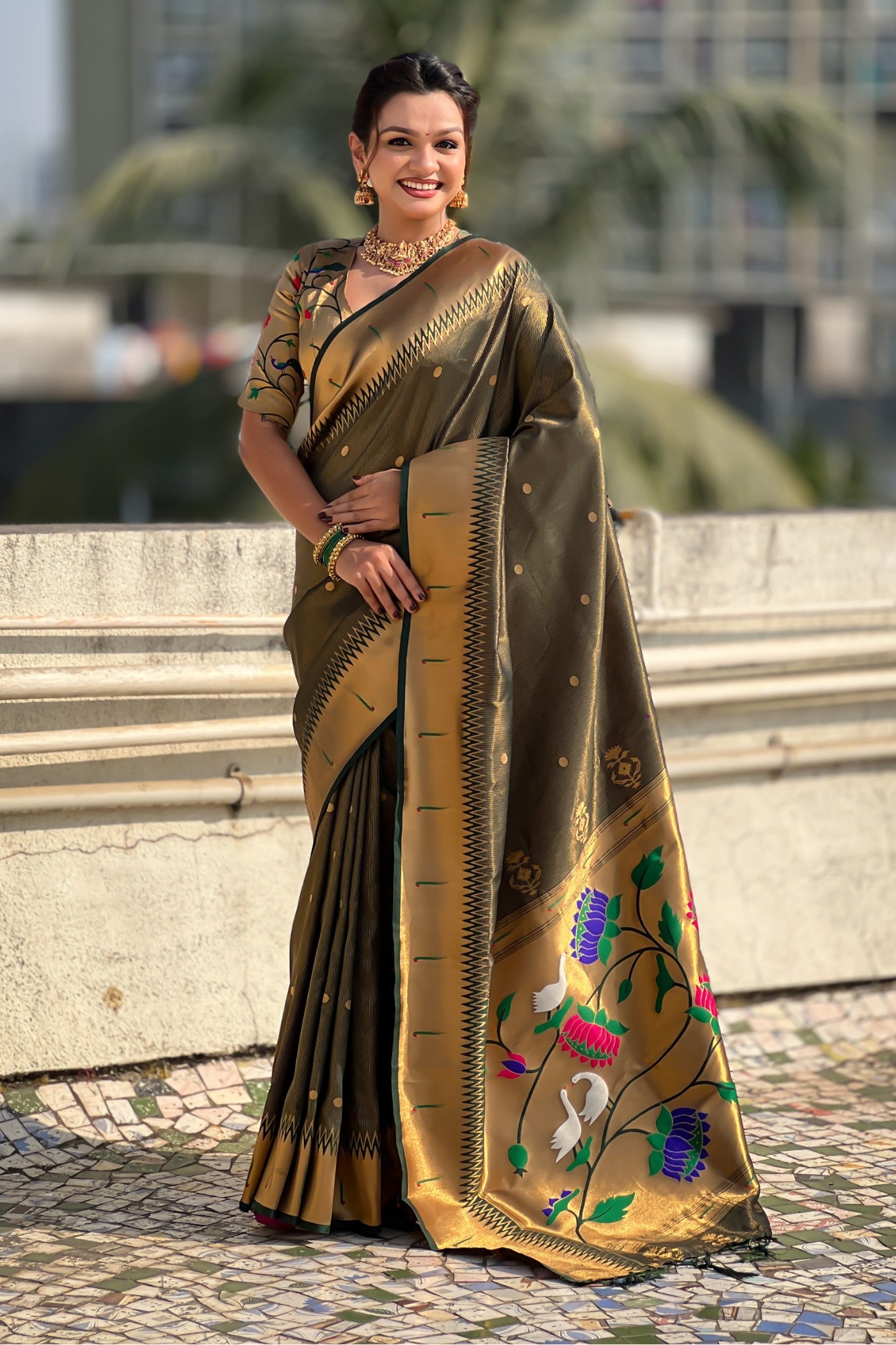 Buy MySilkLove Chartreuse Green Woven Tissue Paithani Saree Online
