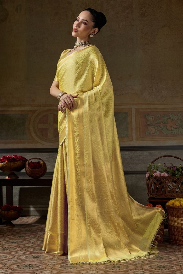 Buy MySilkLove Ochre Yellow Woven Kanjivaram Saree Online