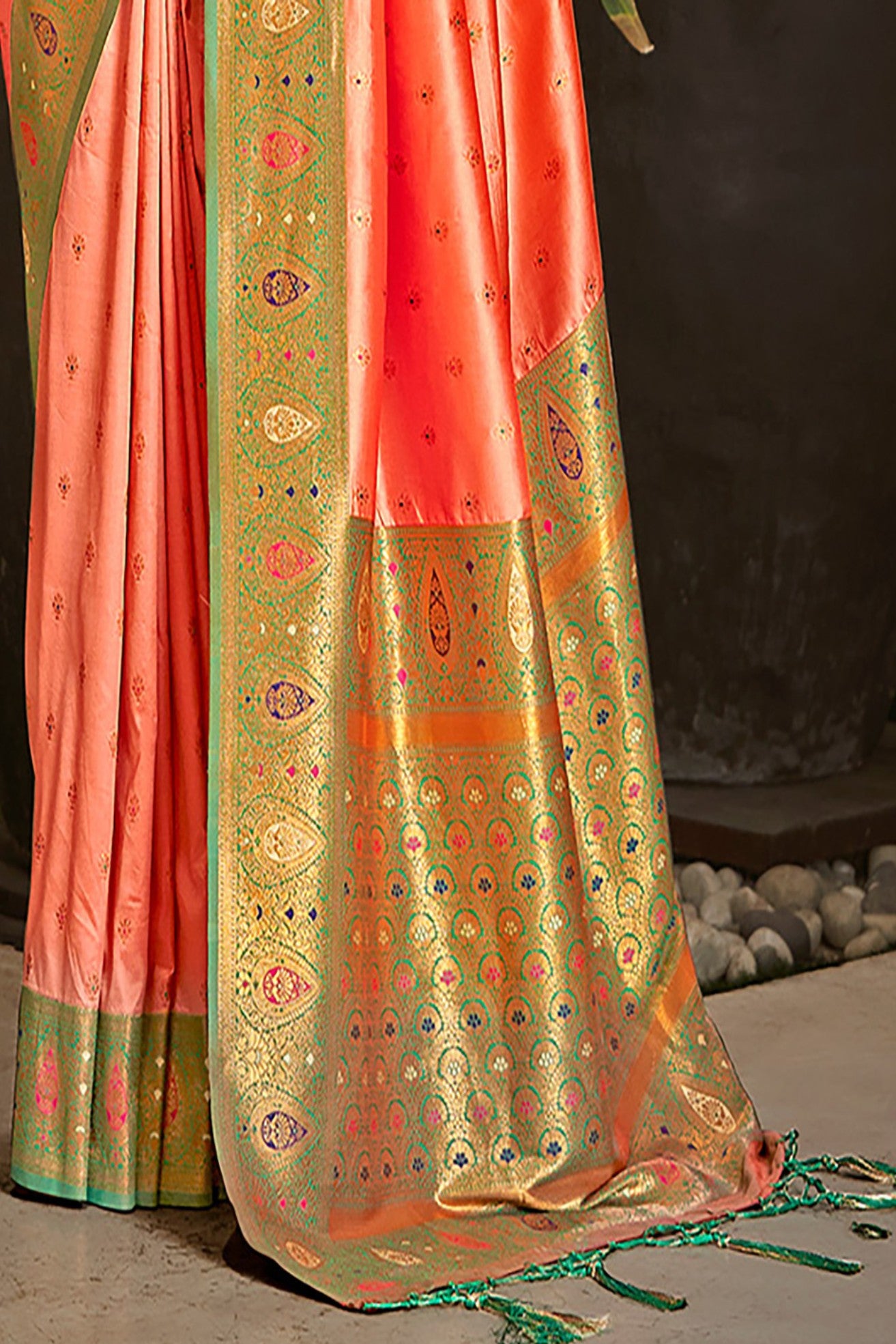 Buy MySilkLove Coral Orange Woven Banarasi Saree Online