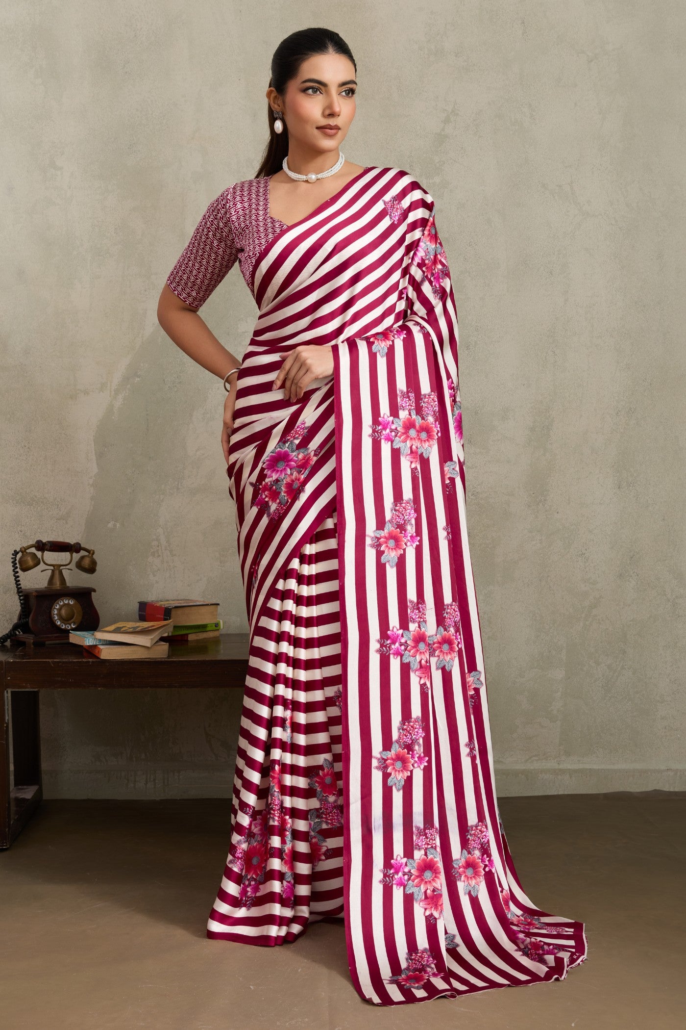 Buy MySilkLove Bright Pink Ajrakh Printed Satin Crepe Silk Saree Online