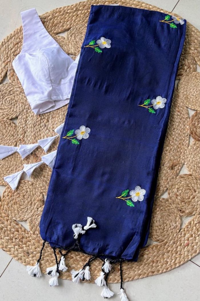 Buy MySilkLove Cornflower Blue Mul Mul Cotton Saree Online