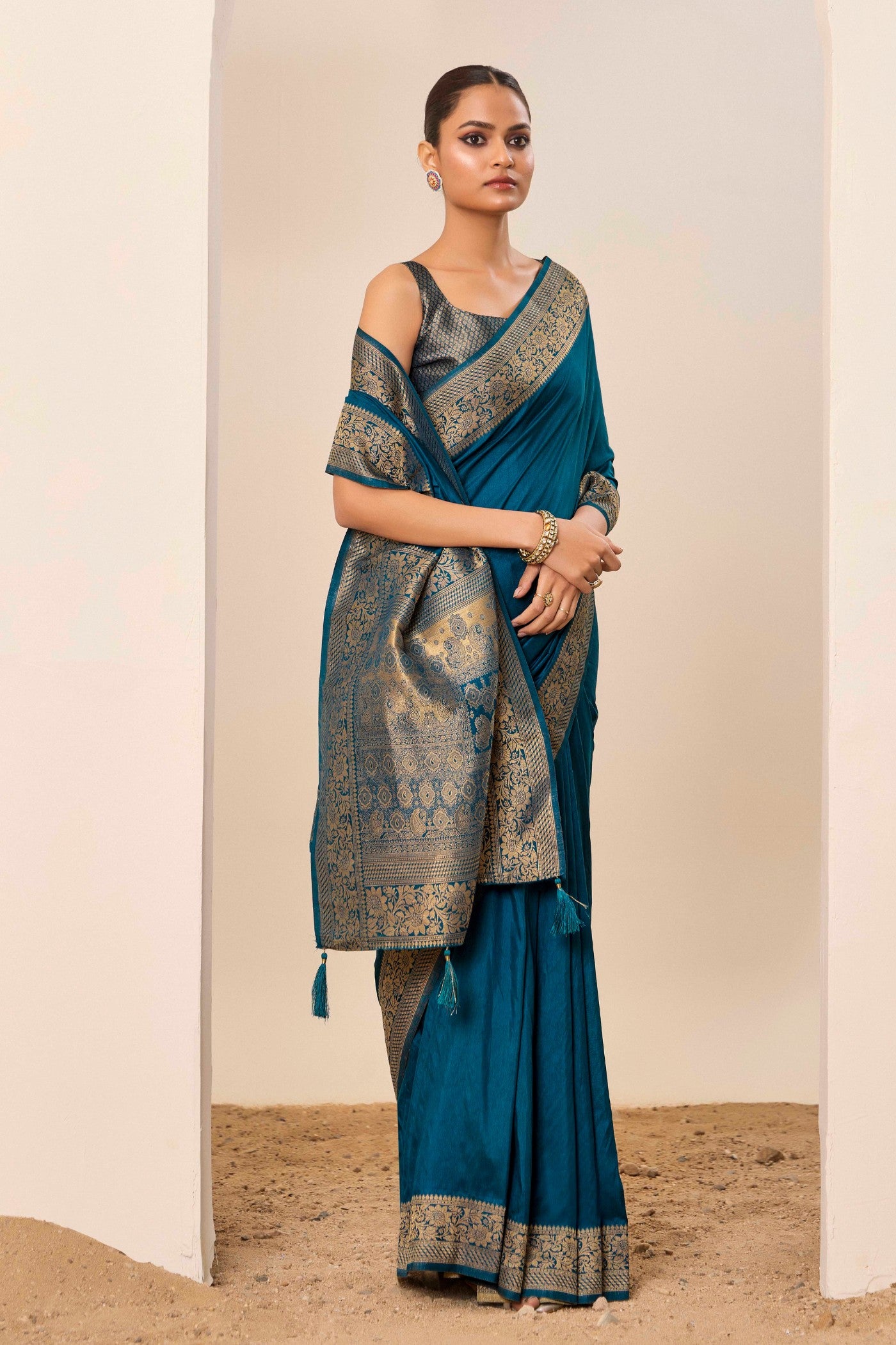 MySilkLove Teal Blue Woven Dola Silk Saree