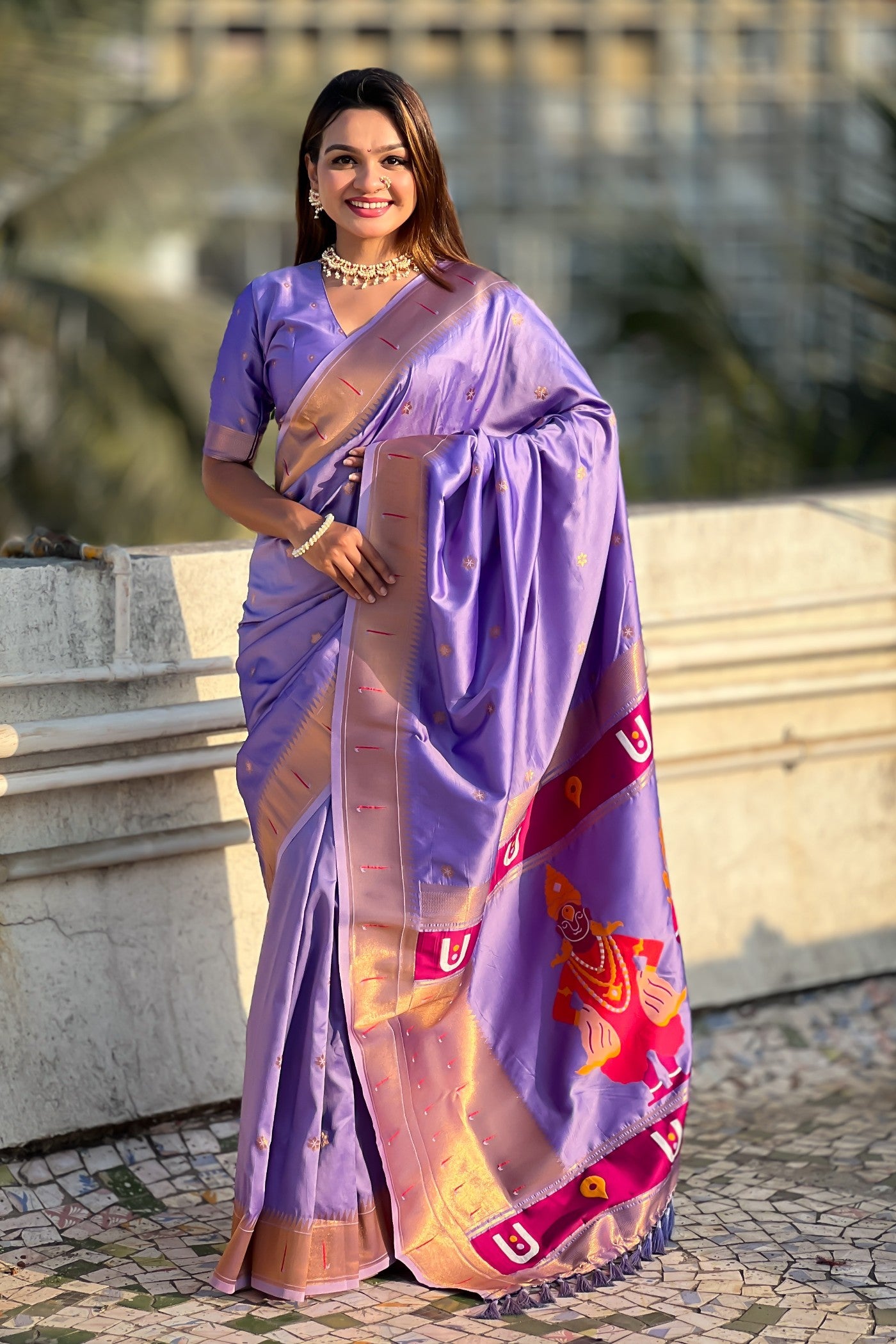 Buy MySilkLove Butterfly Bush Purple Woven Paithani Saree Online