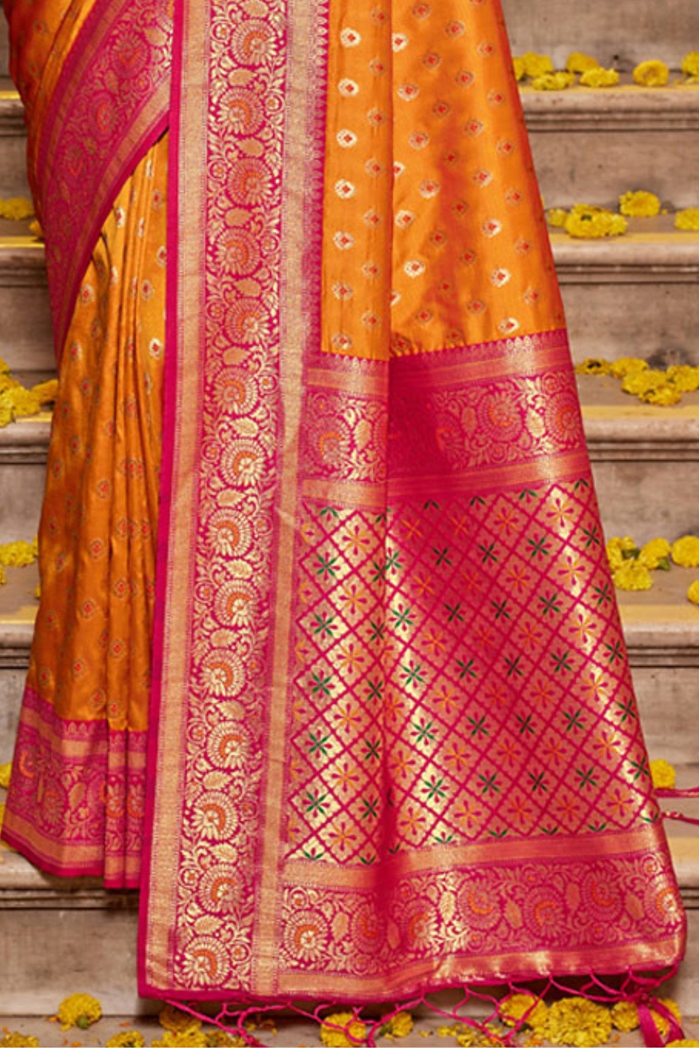 Buy MySilkLove Carrot Orange Zari Woven Banarasi Saree Online