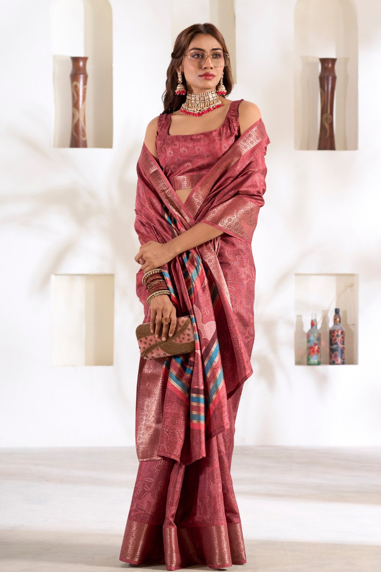 Buy MySilkLove El Salva Maroon Soft Dola Silk Saree Online