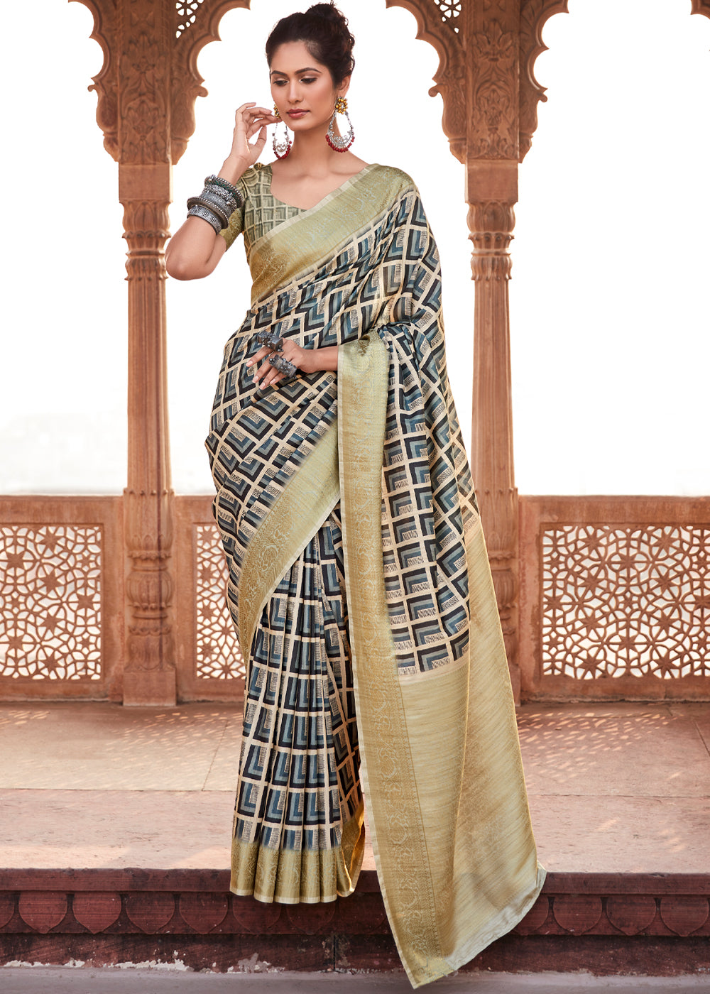 Buy MySilkLove Pewter Blue and Handloom Banarasi Silk Saree Online