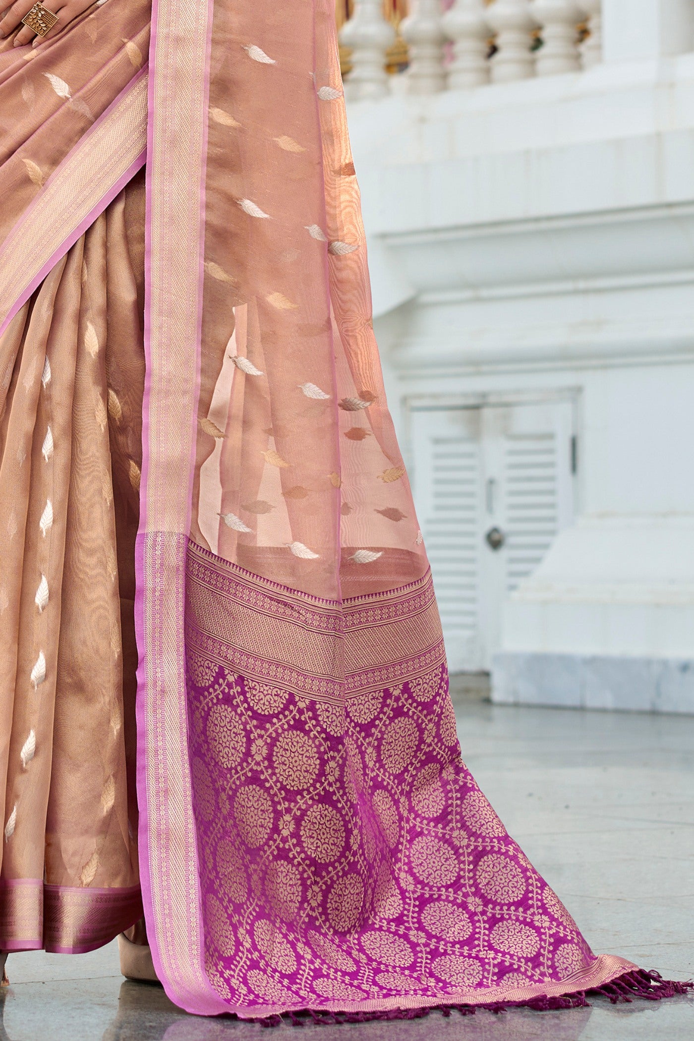 Buy MySilkLove Petite Orchid Peach Tissue Silk Saree Online