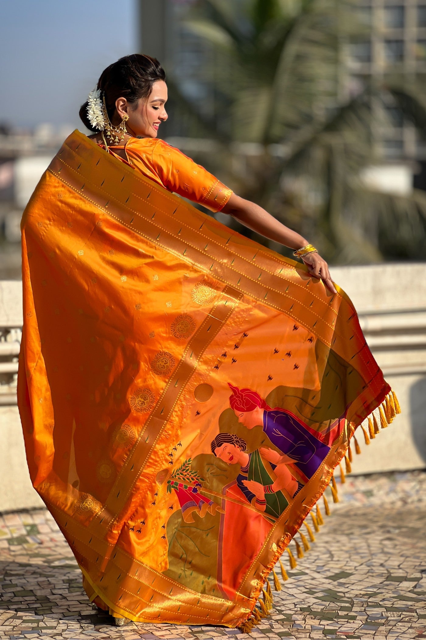 Buy MySilkLove Fire Orange Woven Paithani Saree Online