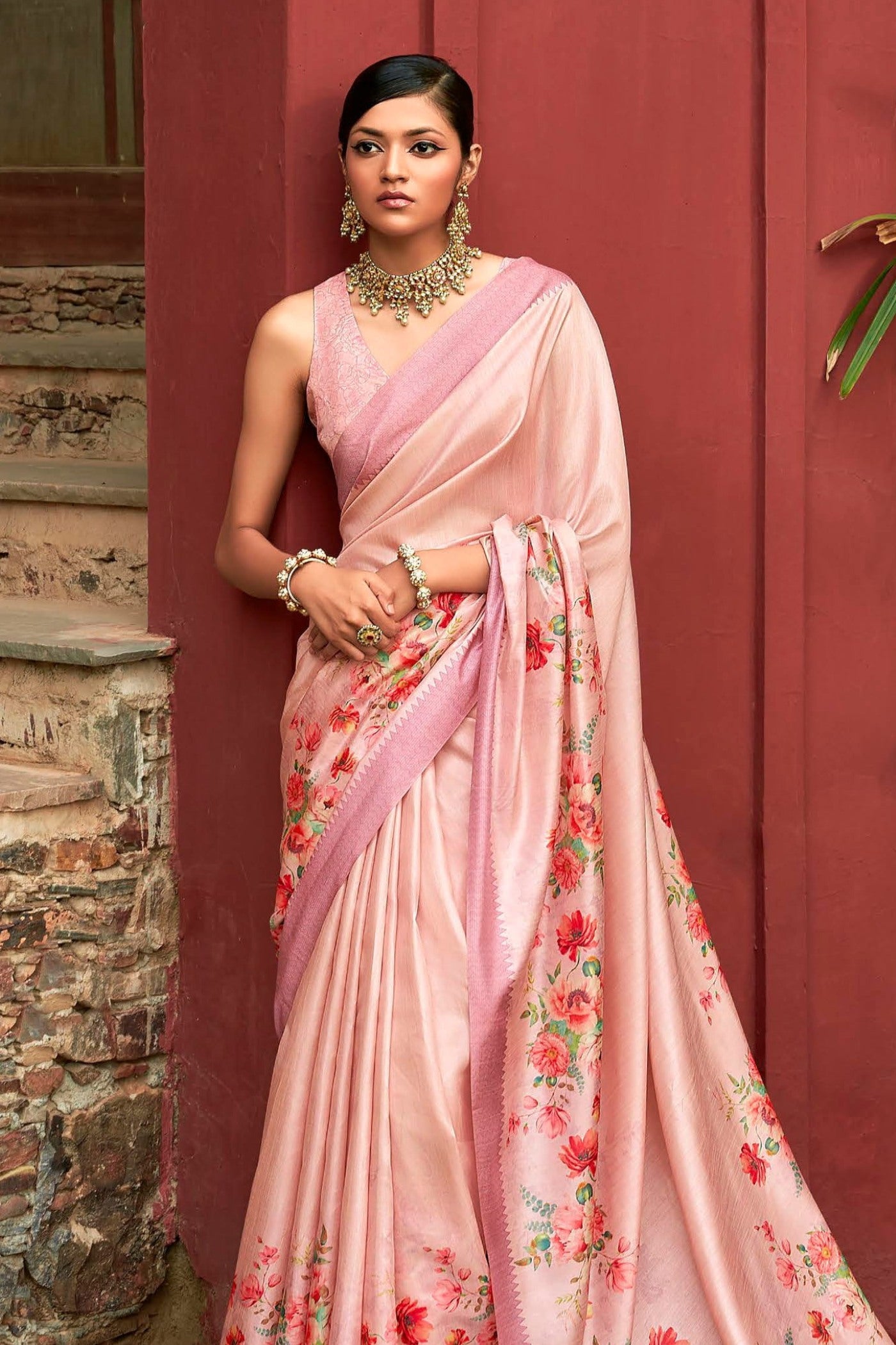 Buy MySilkLove Mandys Pink Digital Printed Banarasi Saree Online