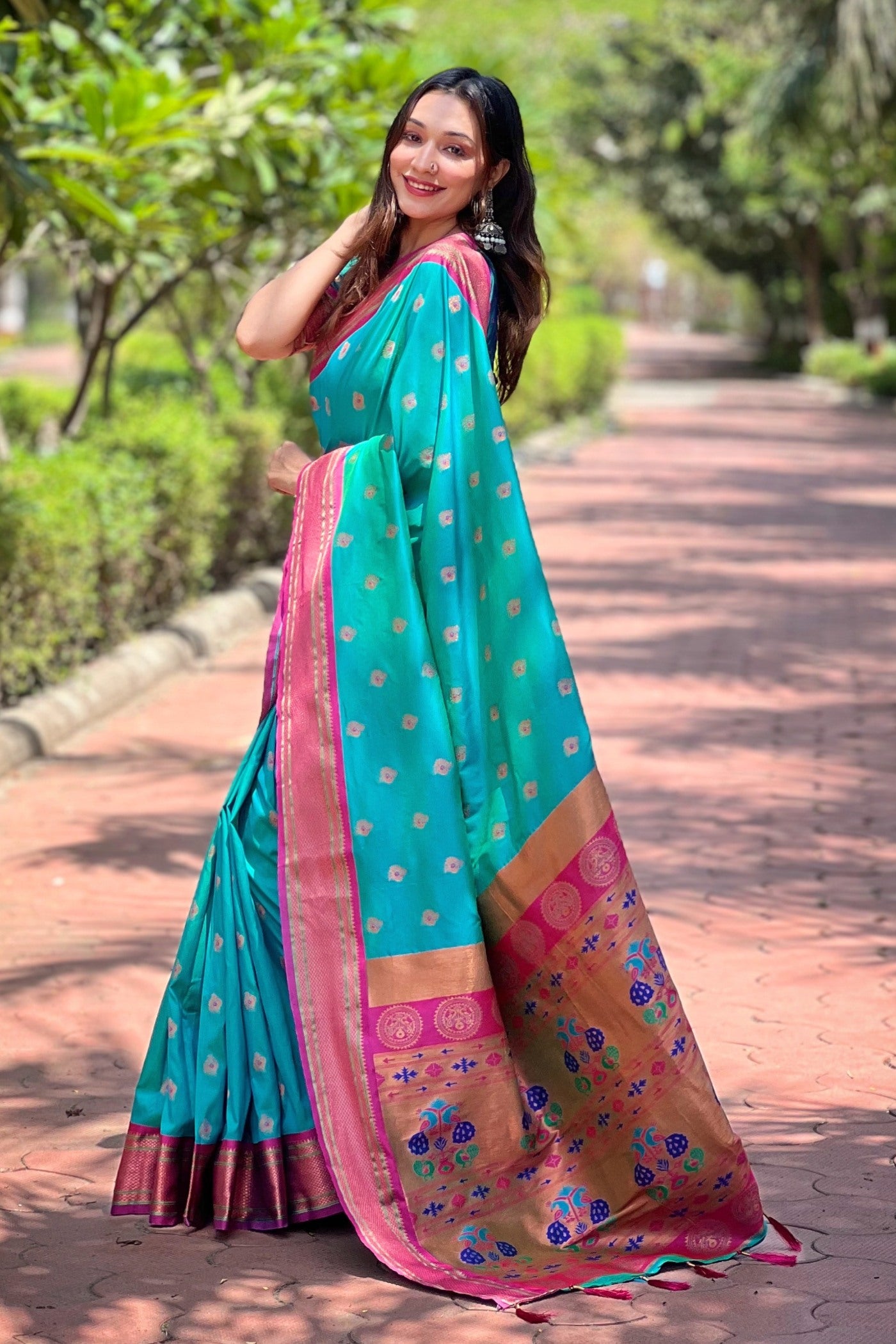 Buy MySilkLove Teal Blue Woven Paithani Saree Online