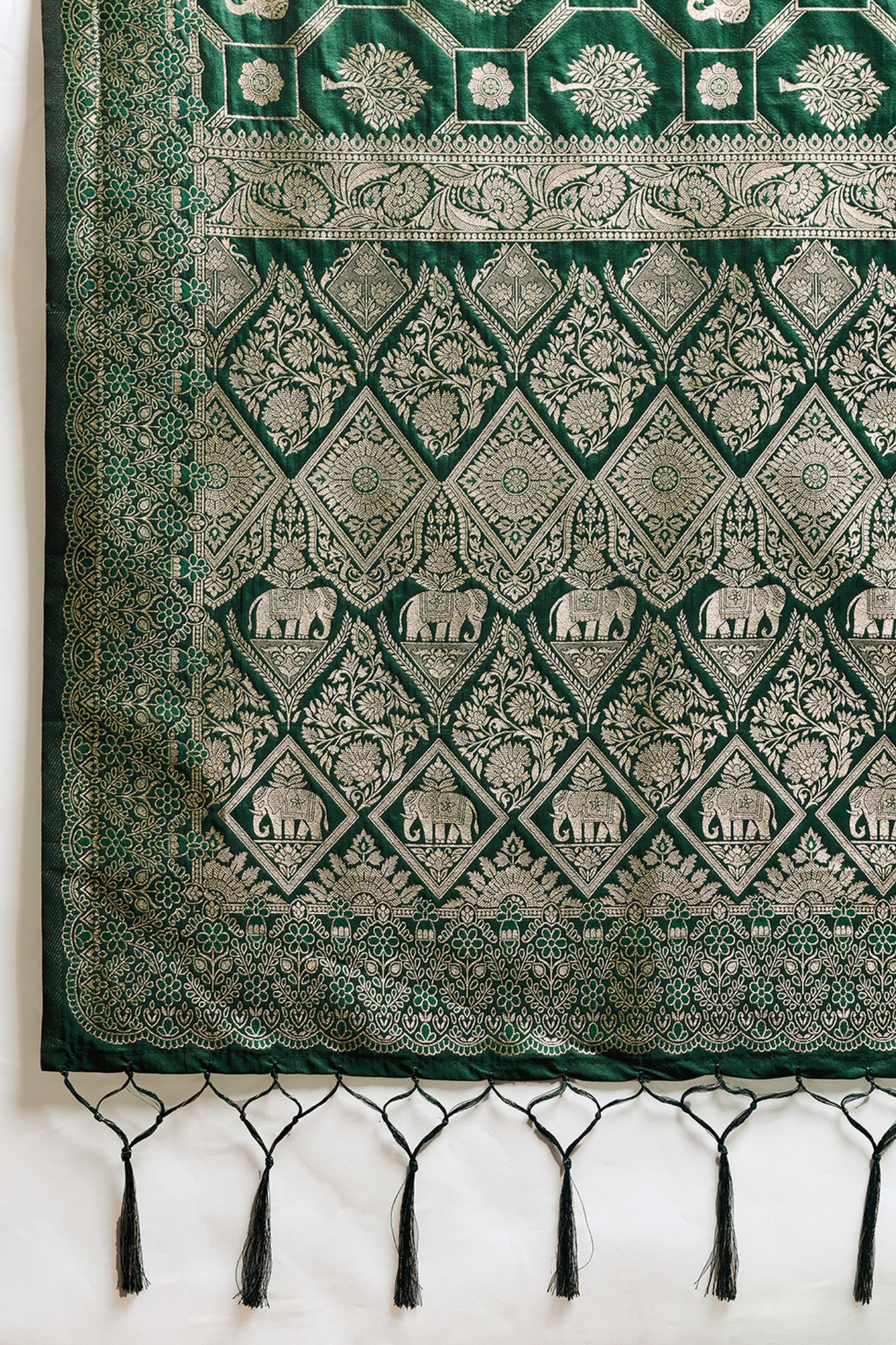 Buy MySilkLove Bottle Green Woven Banarasi Soft Silk Saree Online