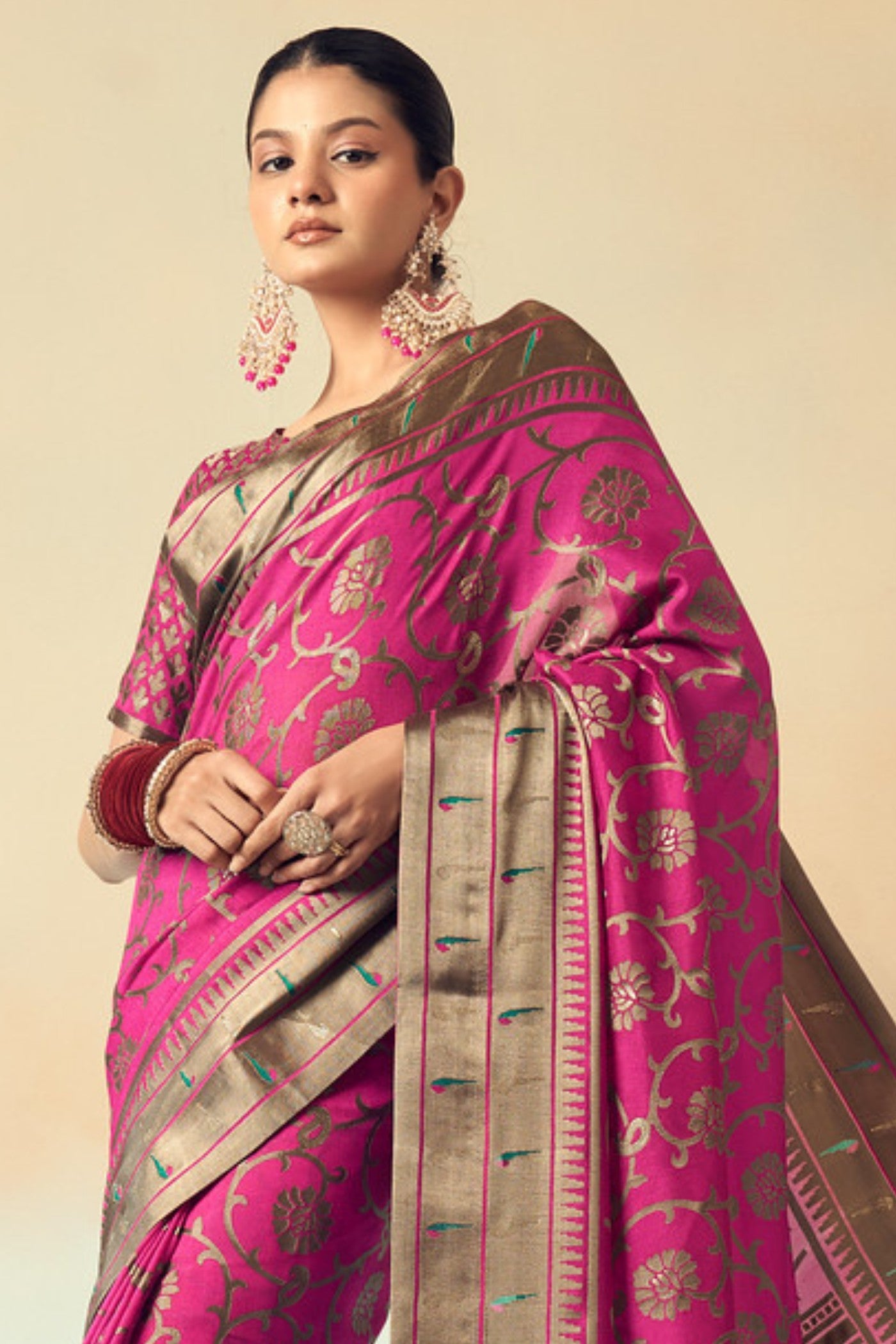 Buy MySilkLove Hibiscus Pink Designer Banarasi Georgette Saree Online