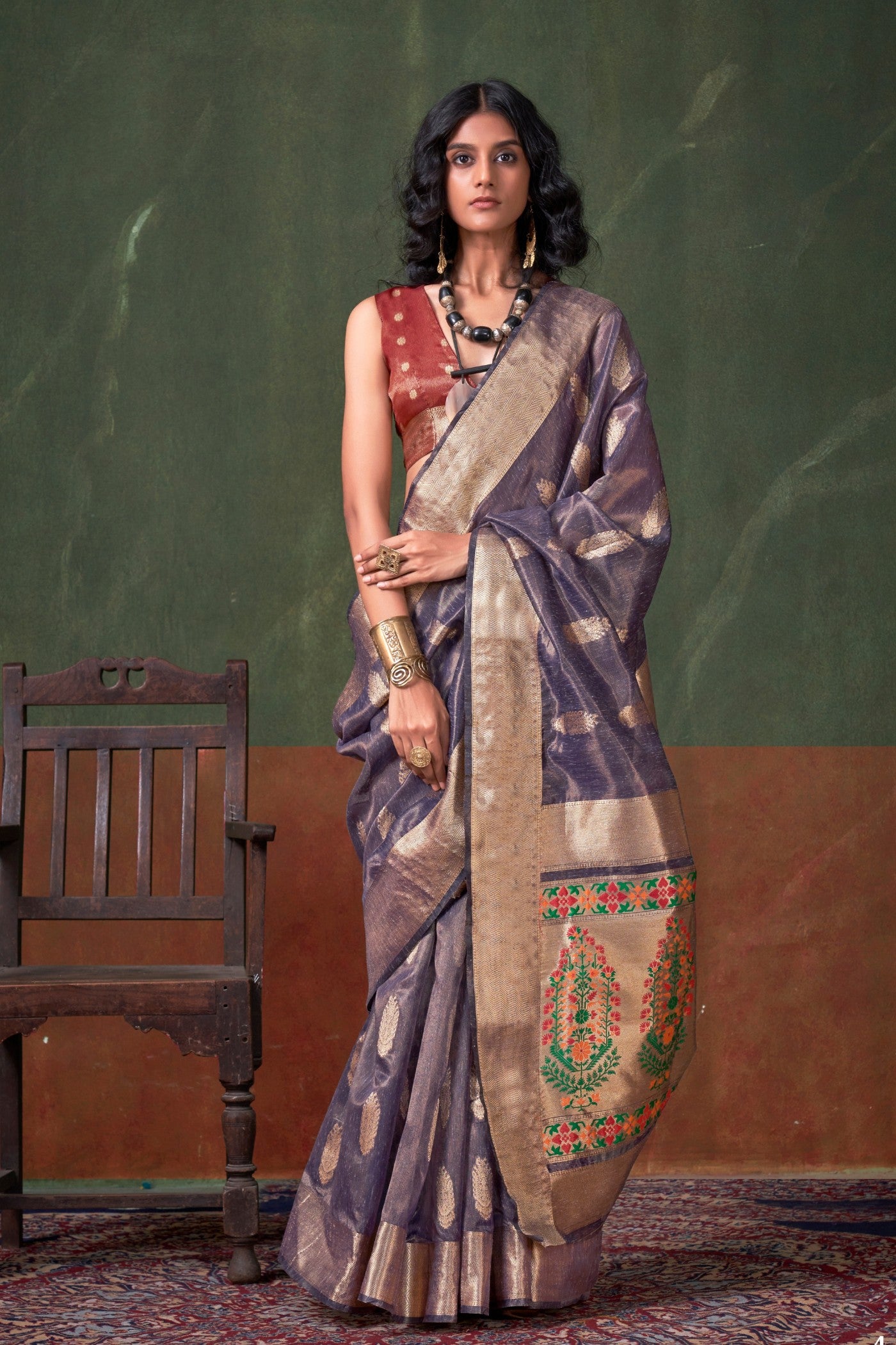 Buy MySilkLove Matterhorn Blue Banarasi Handloom Saree Online