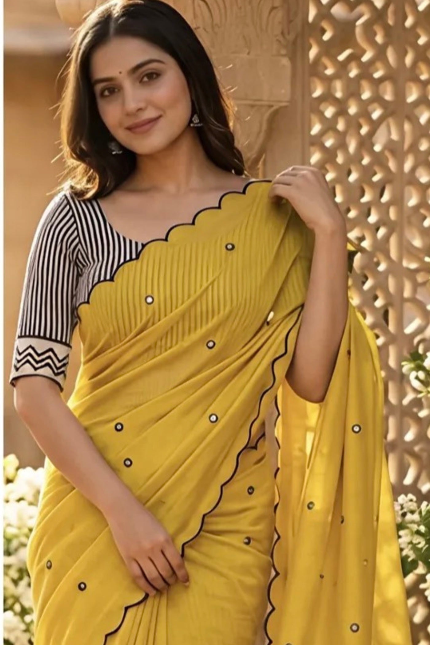 Buy MySilkLove Rustic Yellow Linen Cotton Digital Printed Saree Online