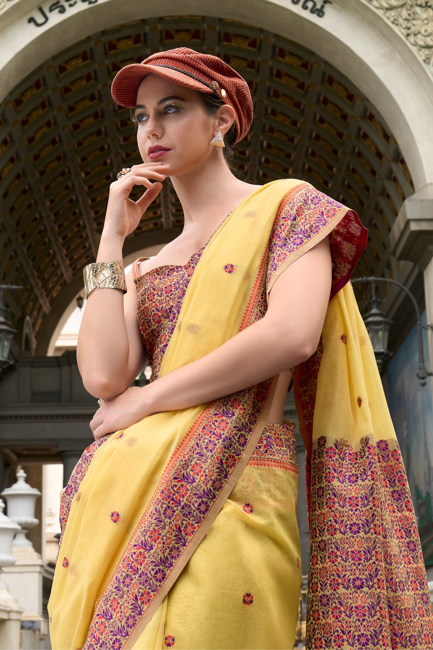 Buy MySilkLove Apache Yellow Handloom Linen Cotton Saree Online