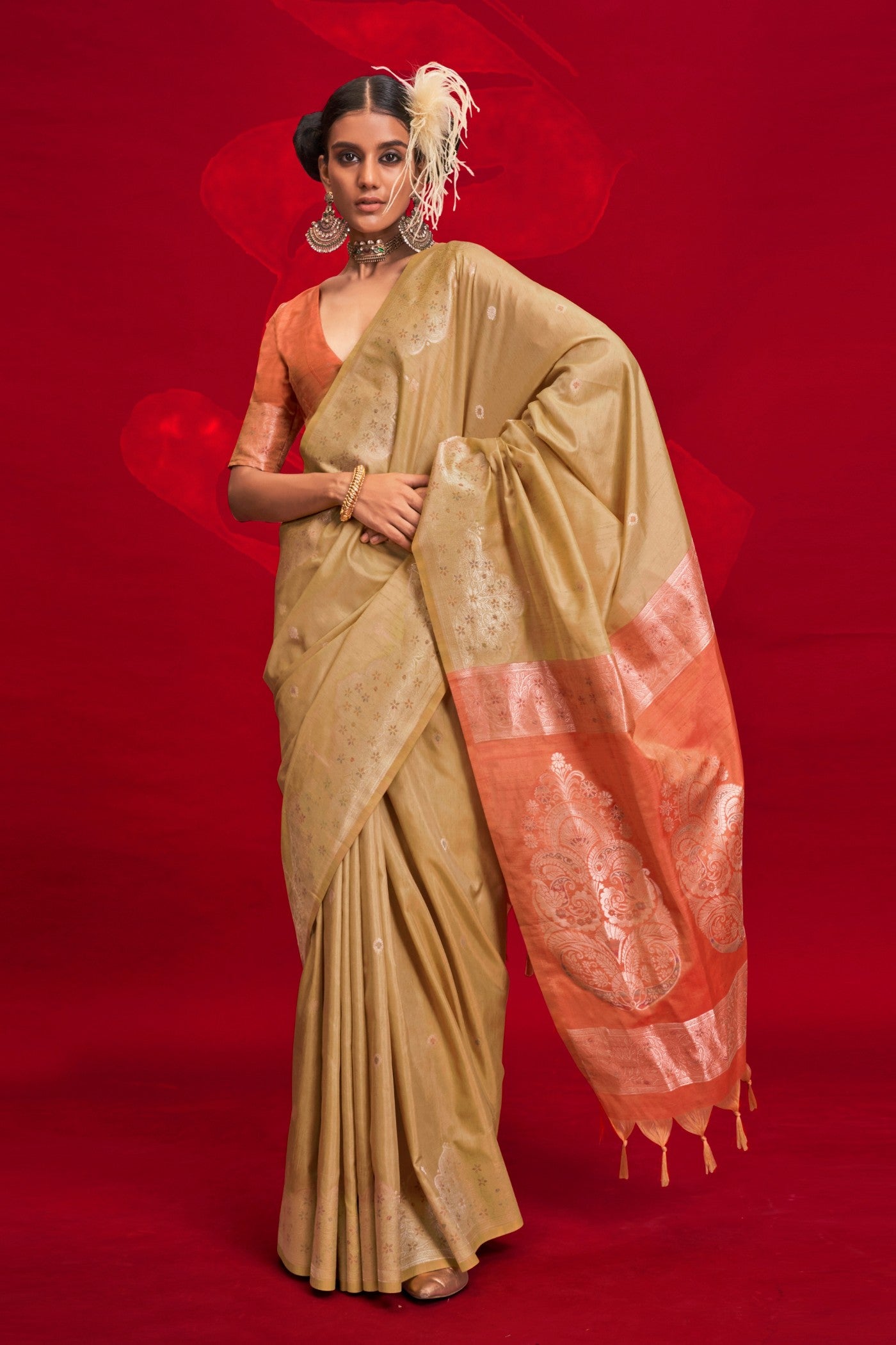 Buy MySilkLove Pastel Green Tussar Handloom Silk Saree Online