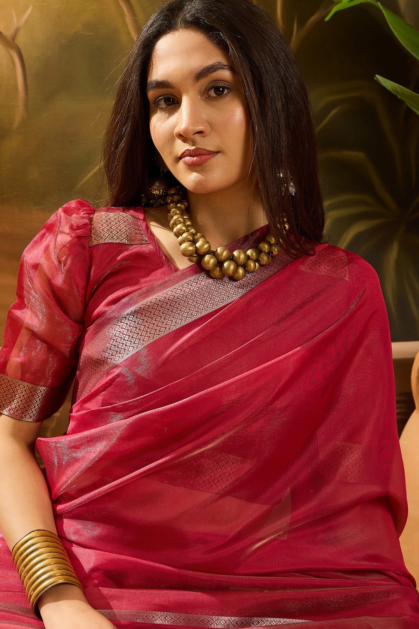 MySilkLove Fire Red Woven Organza Saree