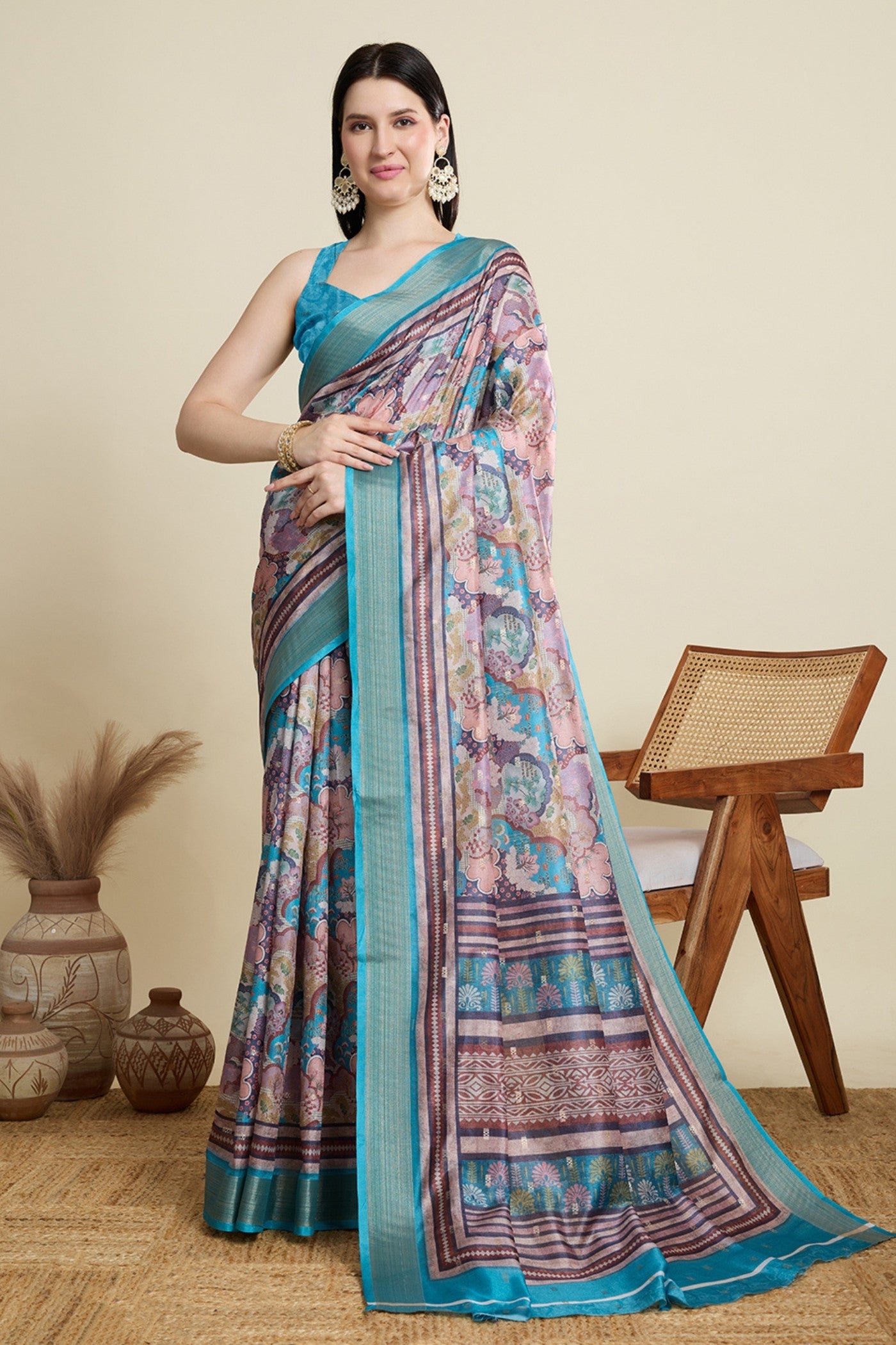 Buy MySilkLove Piction Blue Woven Cotton Saree Online
