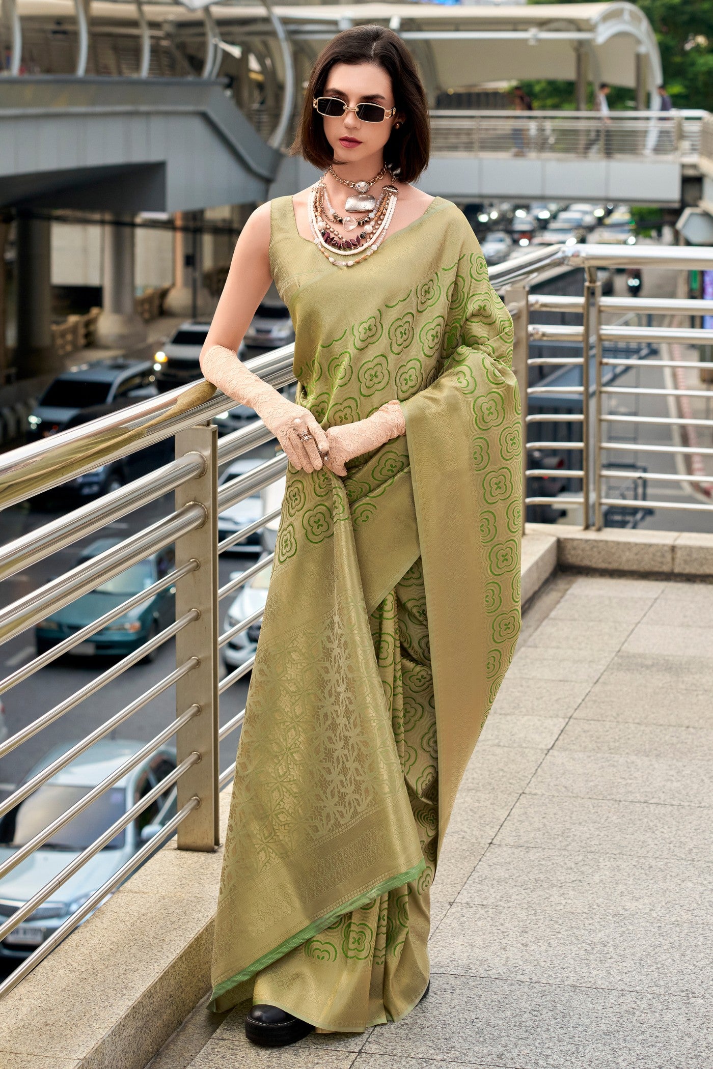 Buy MySilkLove Lime Green Handloom Kanjivaram Saree Online