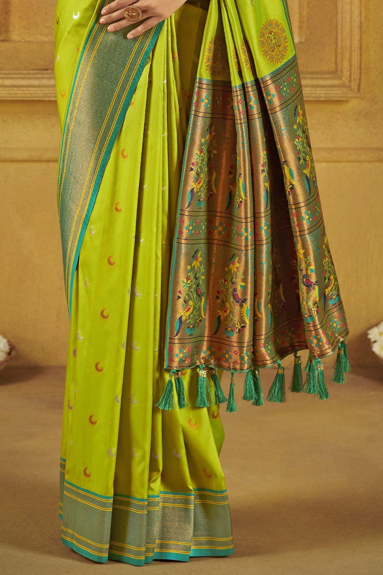 Buy MySilkLove Parrot Green Woven Paithani Saree Online