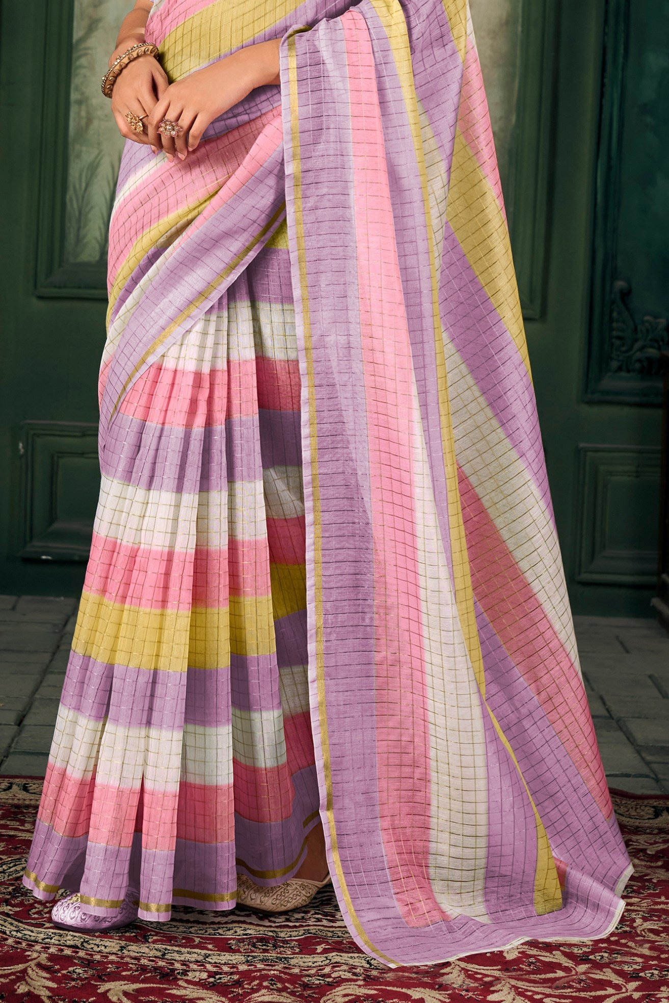 Buy MySilkLove Soap Purple Chanderi Linen Saree Online