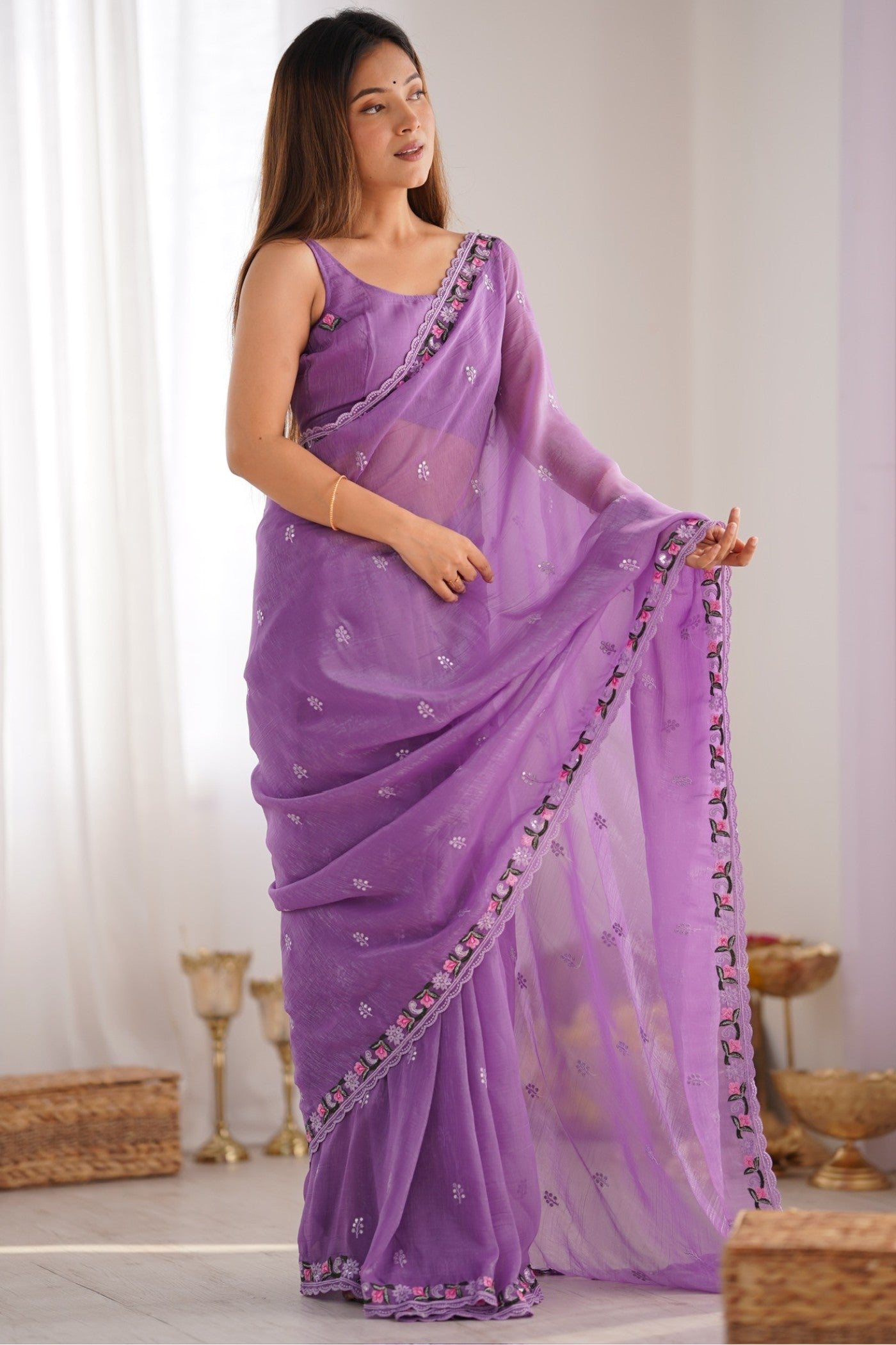 Buy MySilkLove Lily Purple Designer Partywear Saree Online