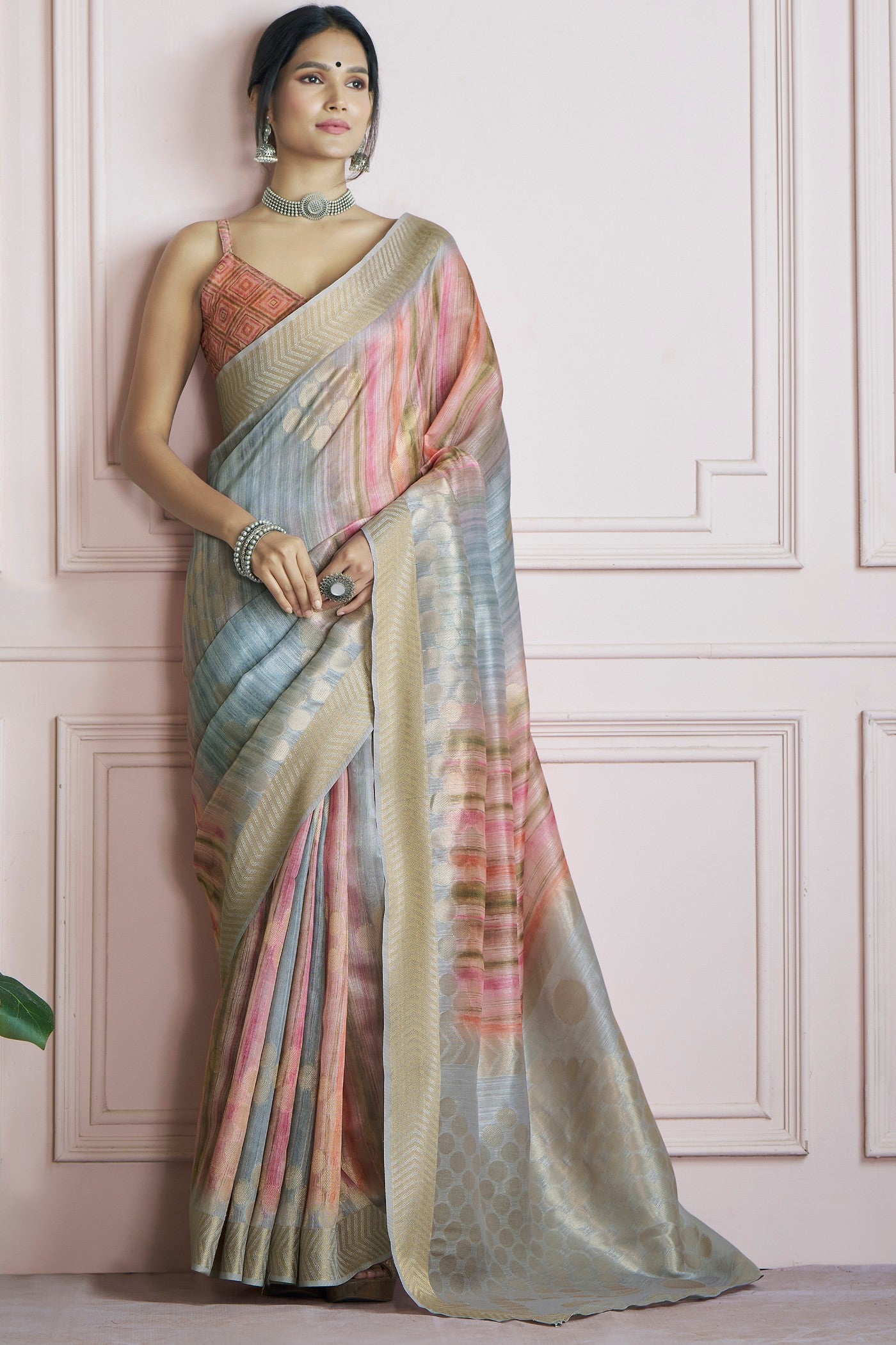 Buy MySilkLove Multicolor Blue Handloom Khadi Silk Saree Online