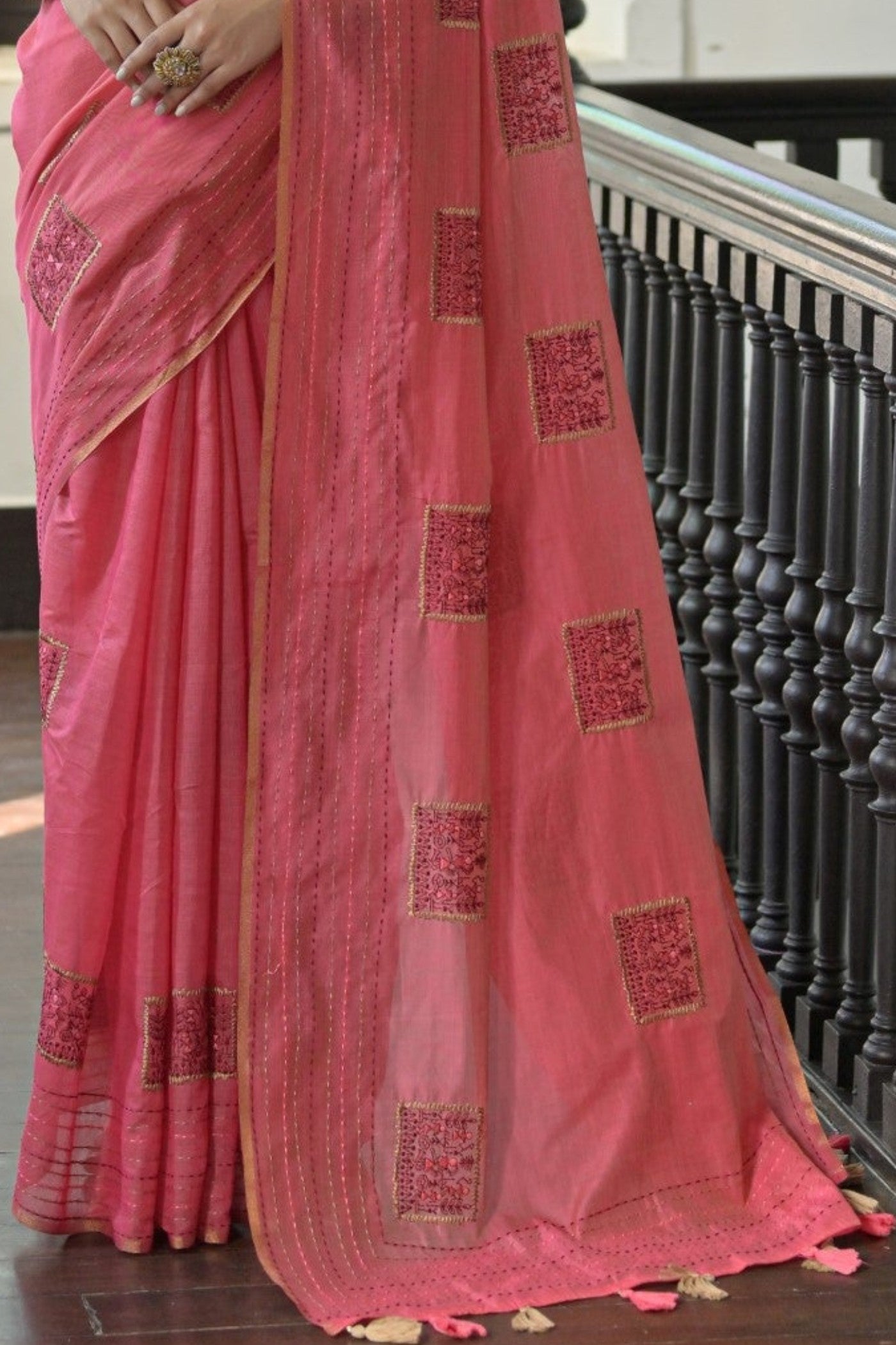 Buy MySilkLove French Rose Pink Linen Soft Silk Saree Online