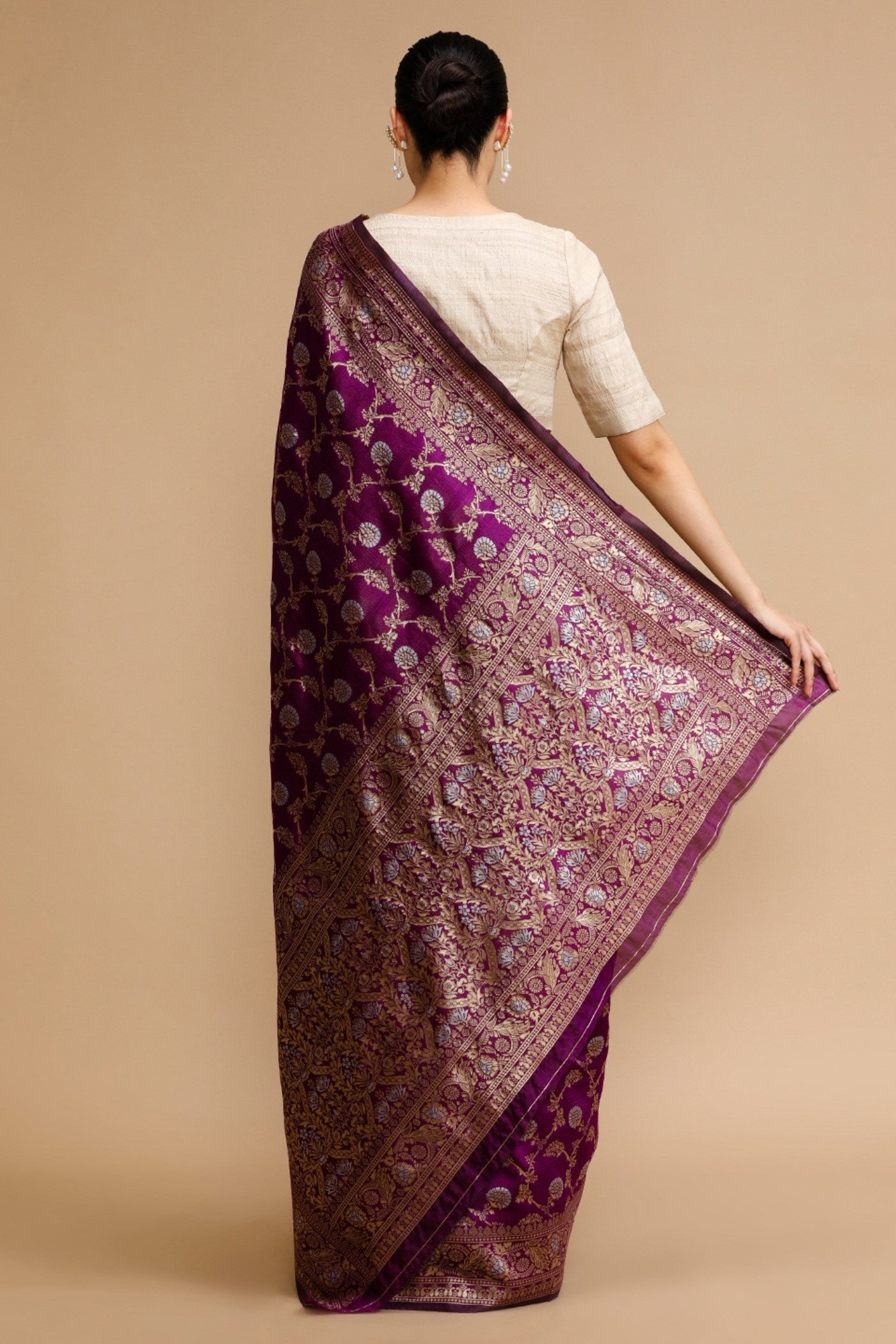 Buy MySilkLove Plum Puple Woven Jacquard Lichi Silk Saree Online