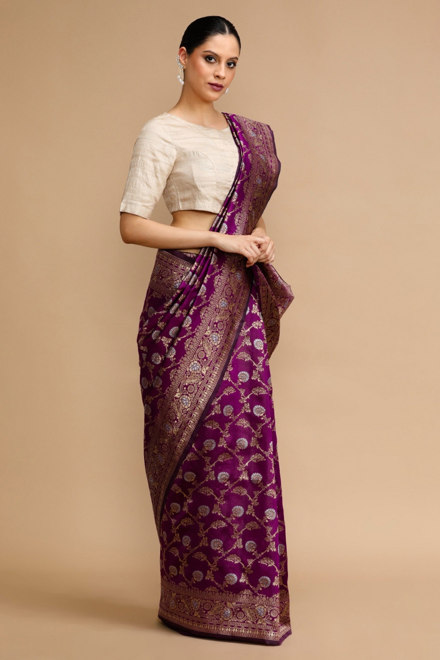 Buy MySilkLove Plum Puple Woven Jacquard Lichi Silk Saree Online