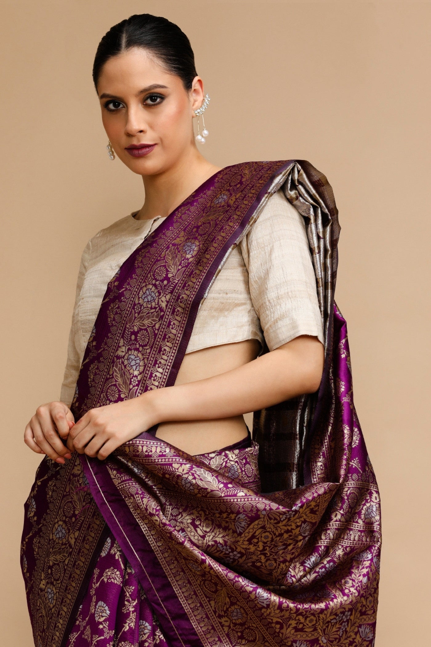 MySilkLove Plum Puple Woven Jacquard Lichi Silk Saree