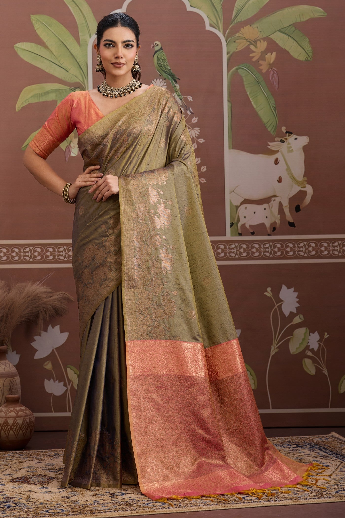 Buy MySilkLove Sea Green Banarasi Handloom Tussar Saree Online
