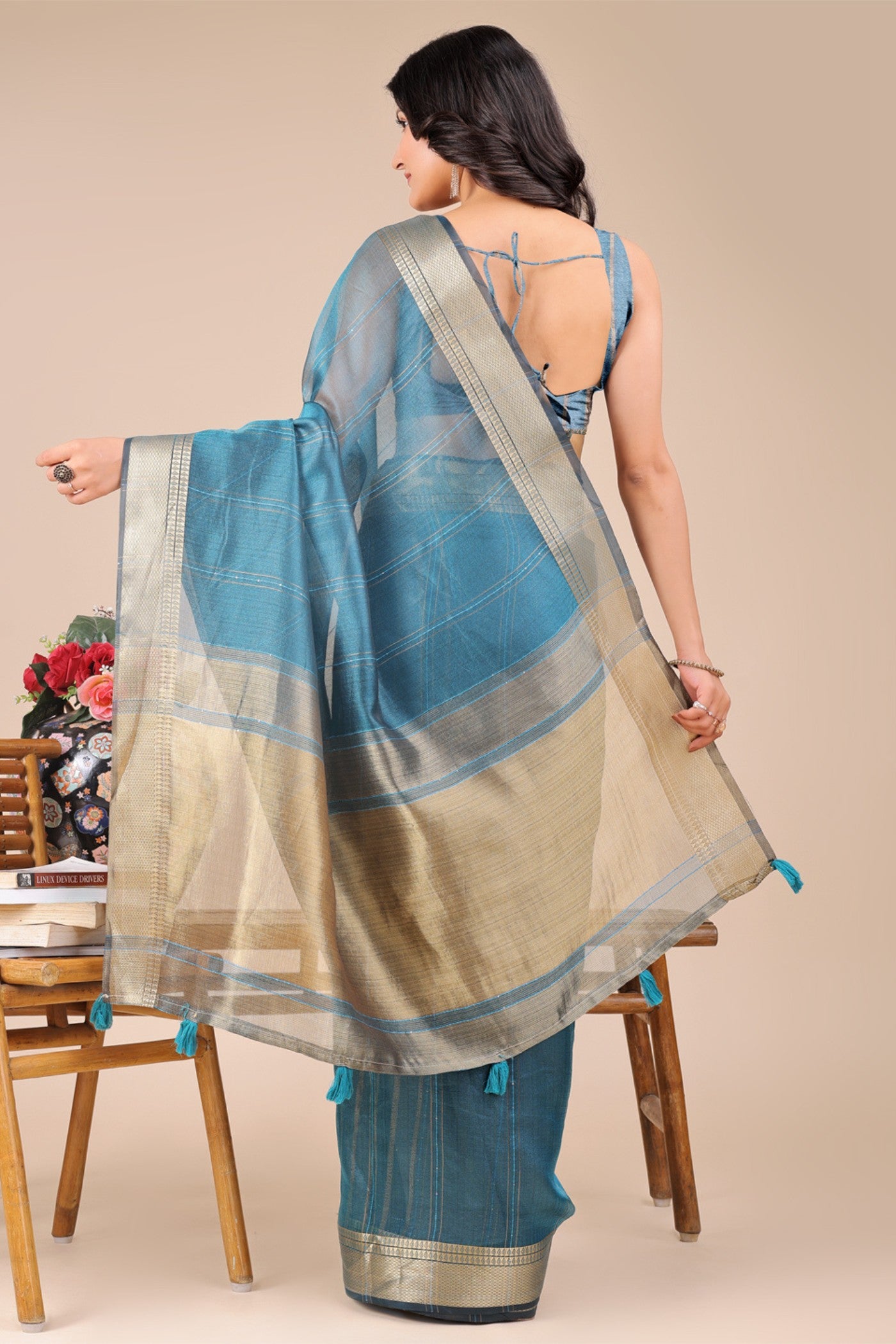 Buy MySilkLove Maximum Blue Woven Organza Saree Online