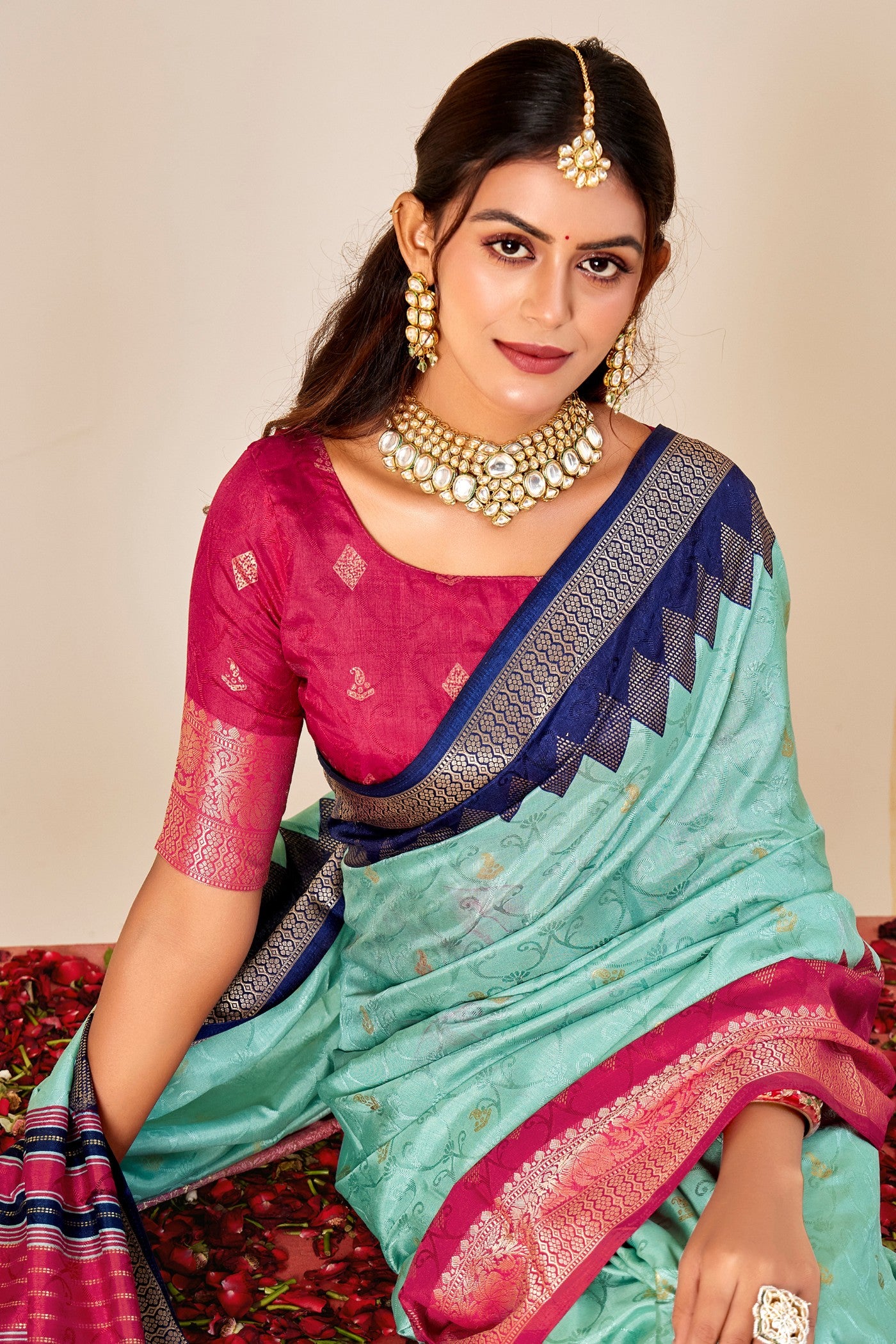 Buy MySilkLove Sky Blue Tussar Printed Silk Saree Online