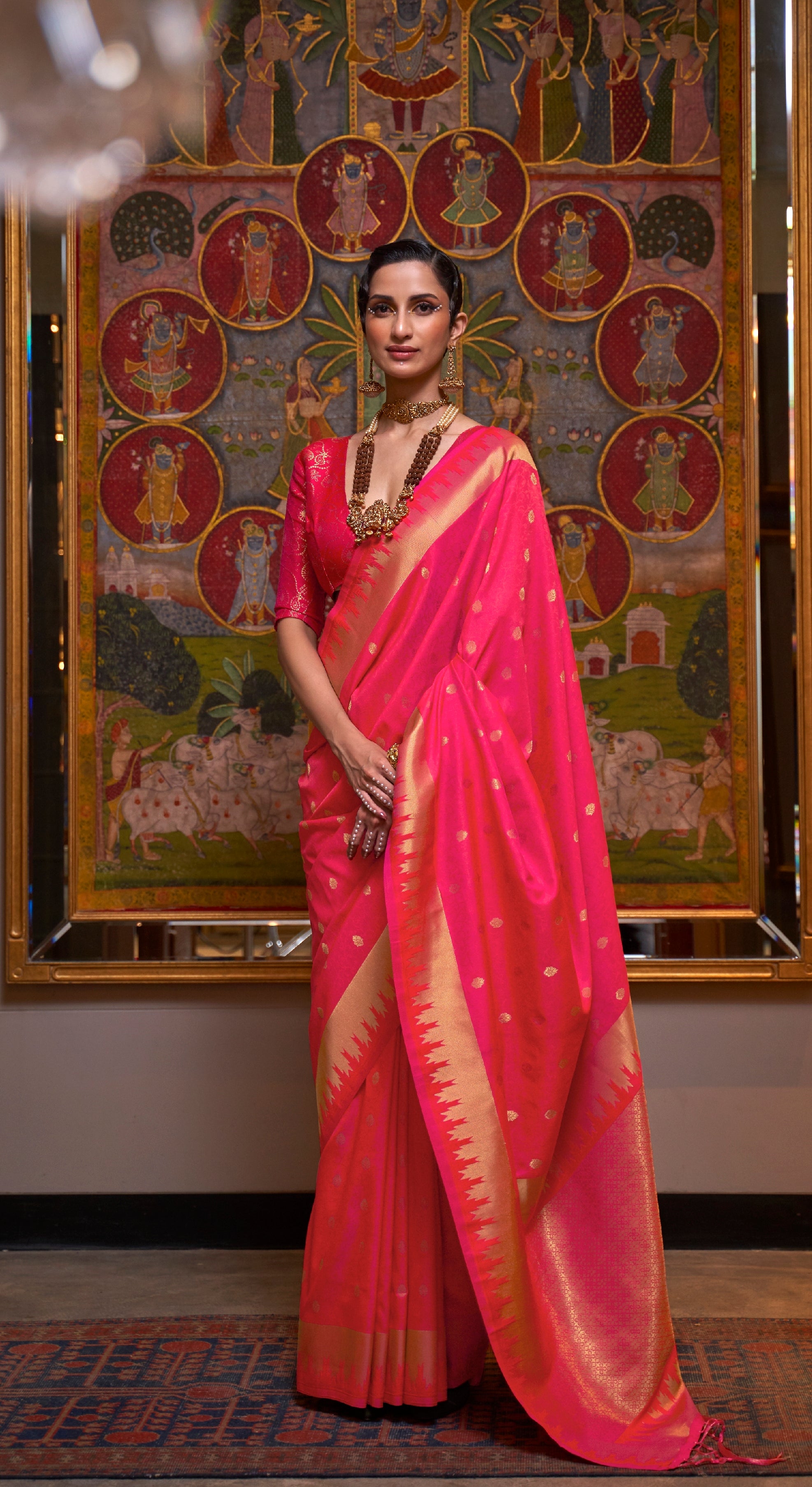 MySilkLove Amaranth Pink Banarasi Handloom Woven Silk Saree
