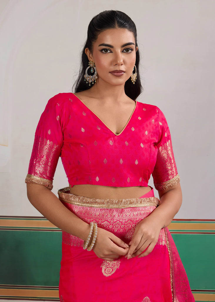 Buy MySilkLove Solid Pink Woven Banarasi Satin Silk Saree Online