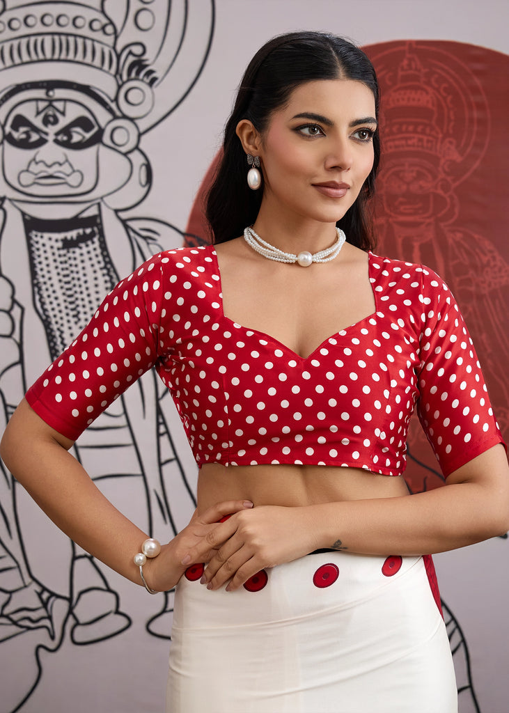 Buy MySilkLove Barn Red and White Printed Satin Crepe Silk Saree Online