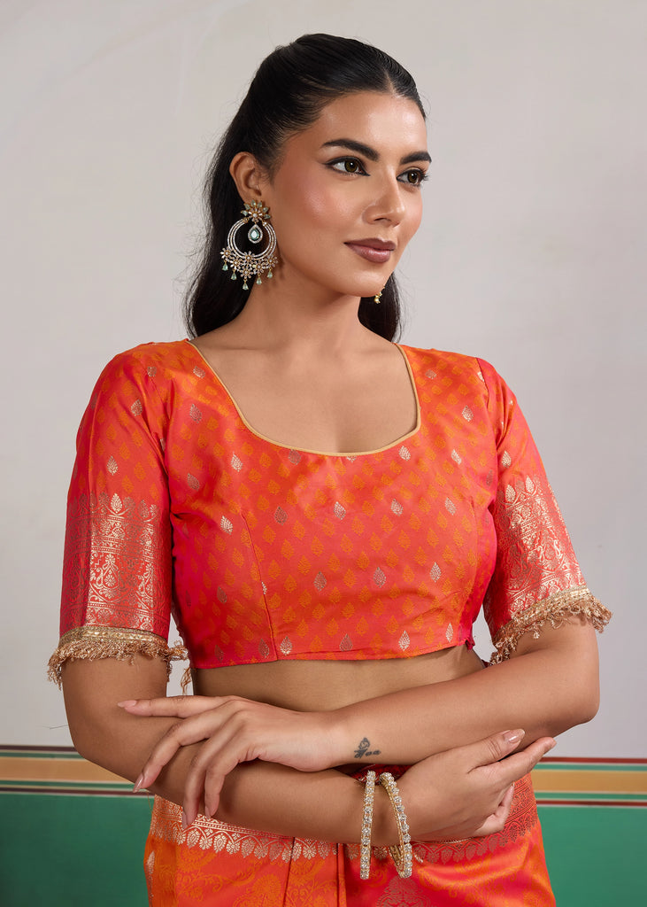 Buy MySilkLove Yam Orange Woven Banarasi Satin Silk Saree Online