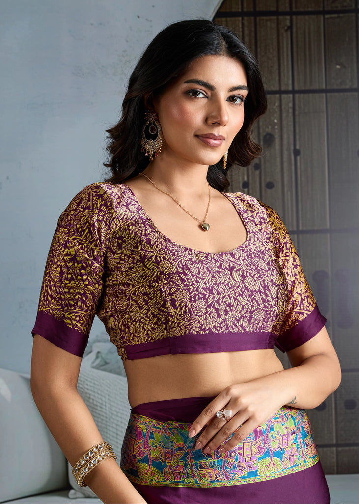 Buy MySilkLove Impurple Purple Printed Satin Crepe Silk Saree Online
