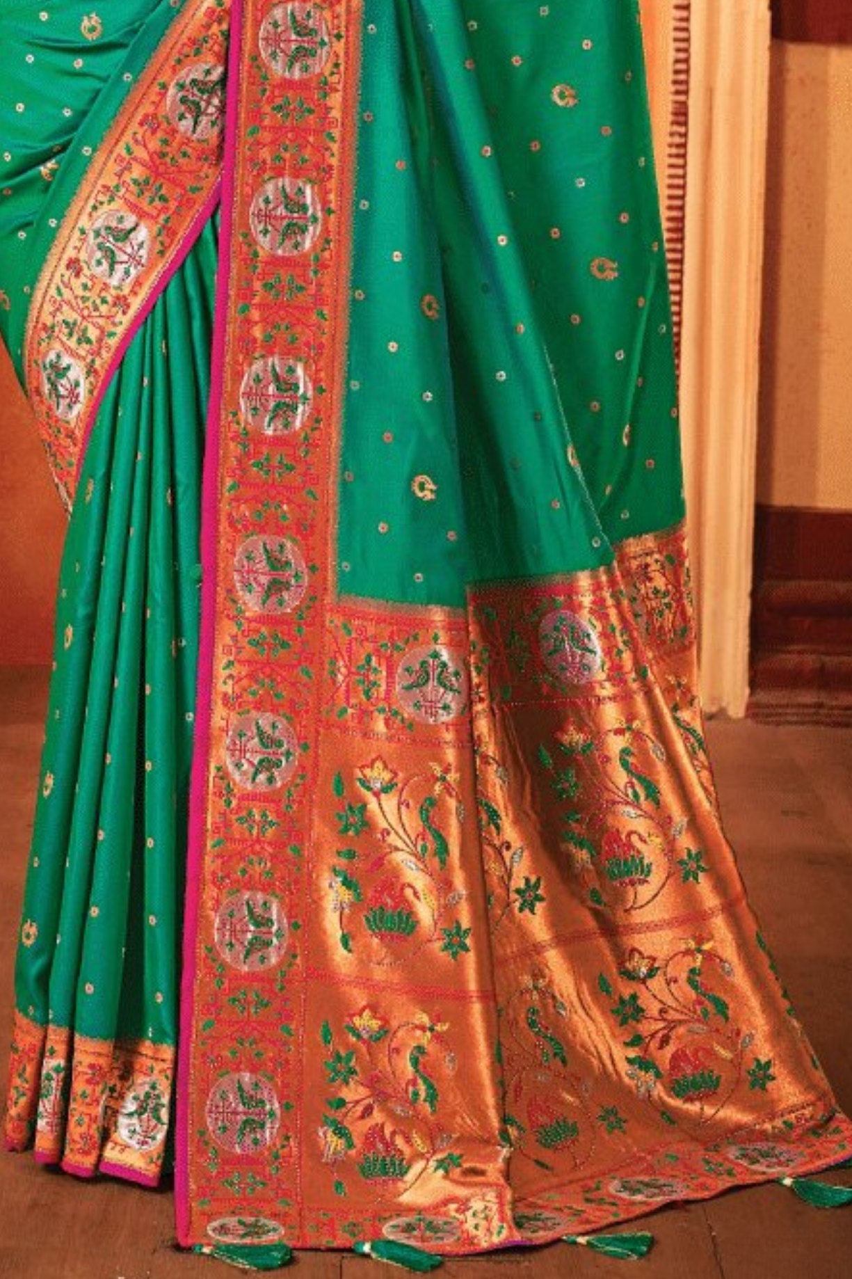 Buy MySilkLove Eucalyptus Green Woven Paithani Saree Online