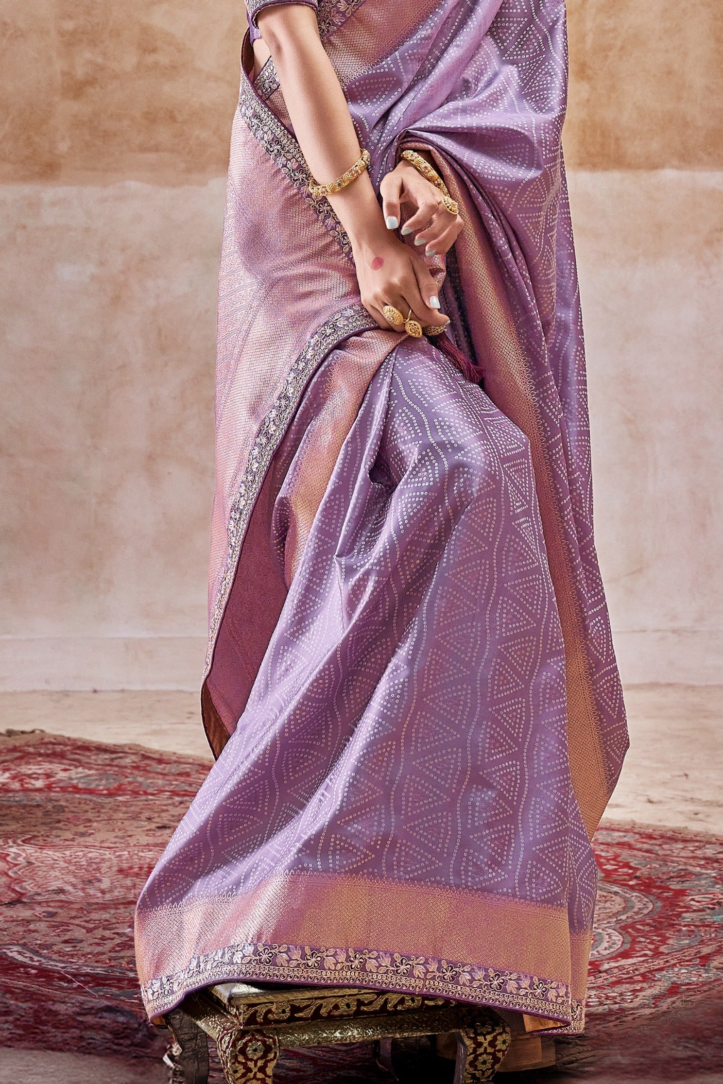 Buy MySilkLove Bush Purple Embroidered Satin Silk Saree Online