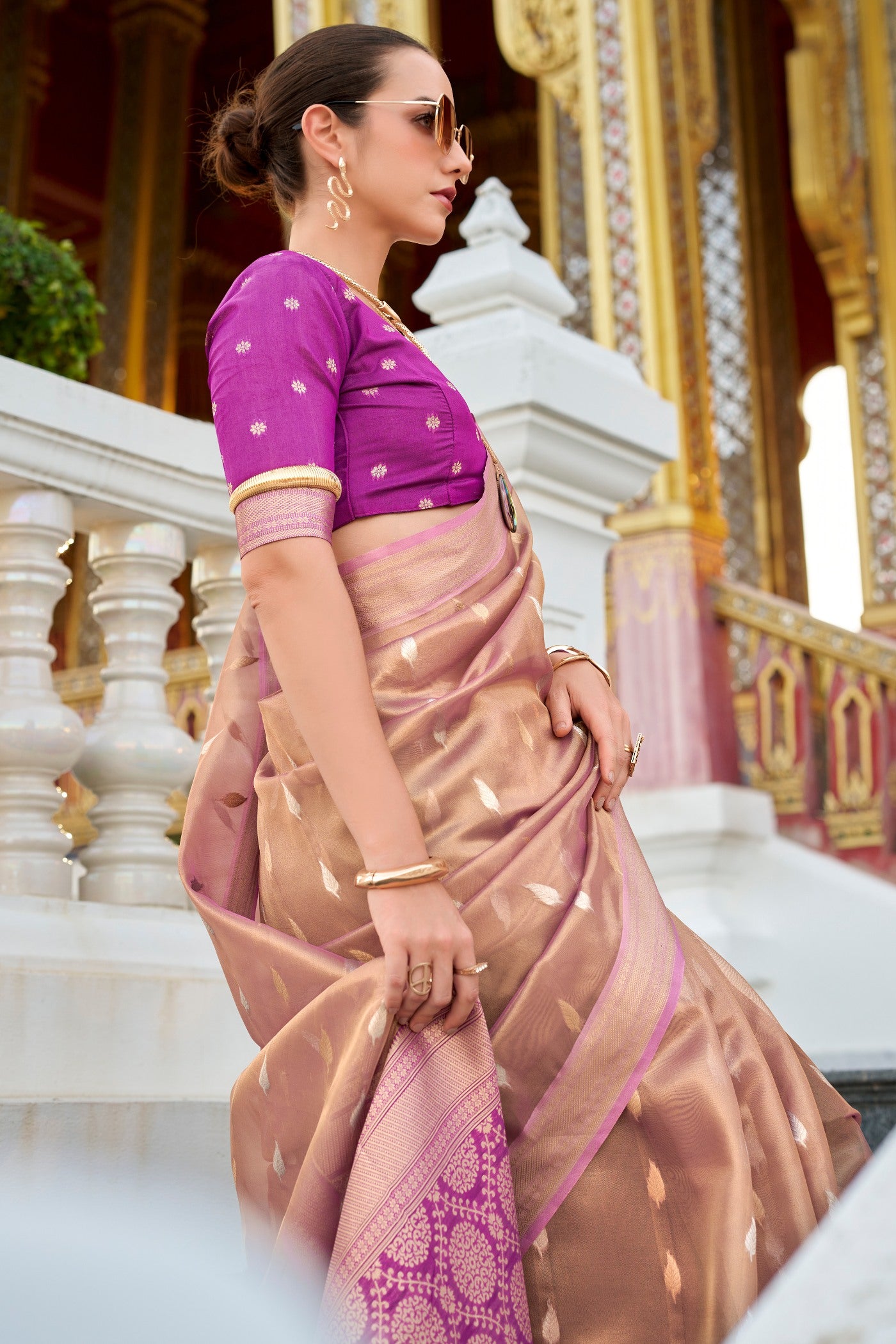 Buy MySilkLove Petite Orchid Peach Tissue Silk Saree Online