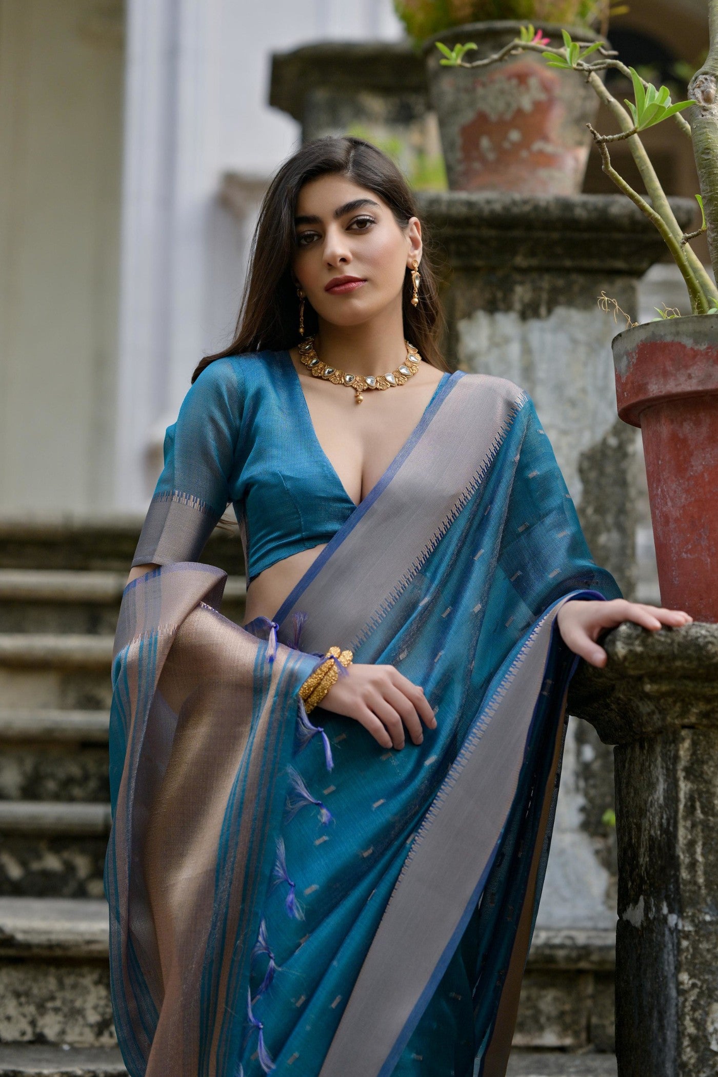 MySilkLove Cyan Blue Woven Banarasi Saree