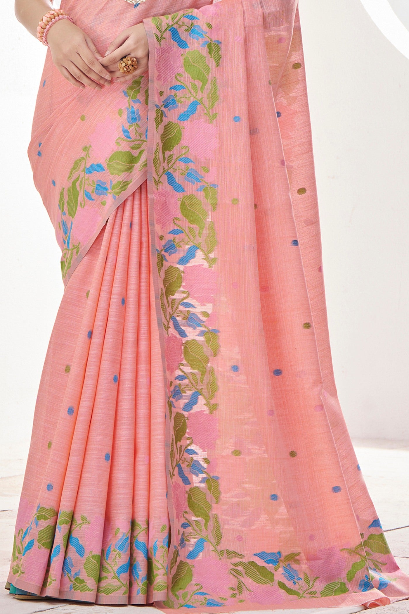 Buy MySilkLove Copper Peach Woven Linen Saree Online