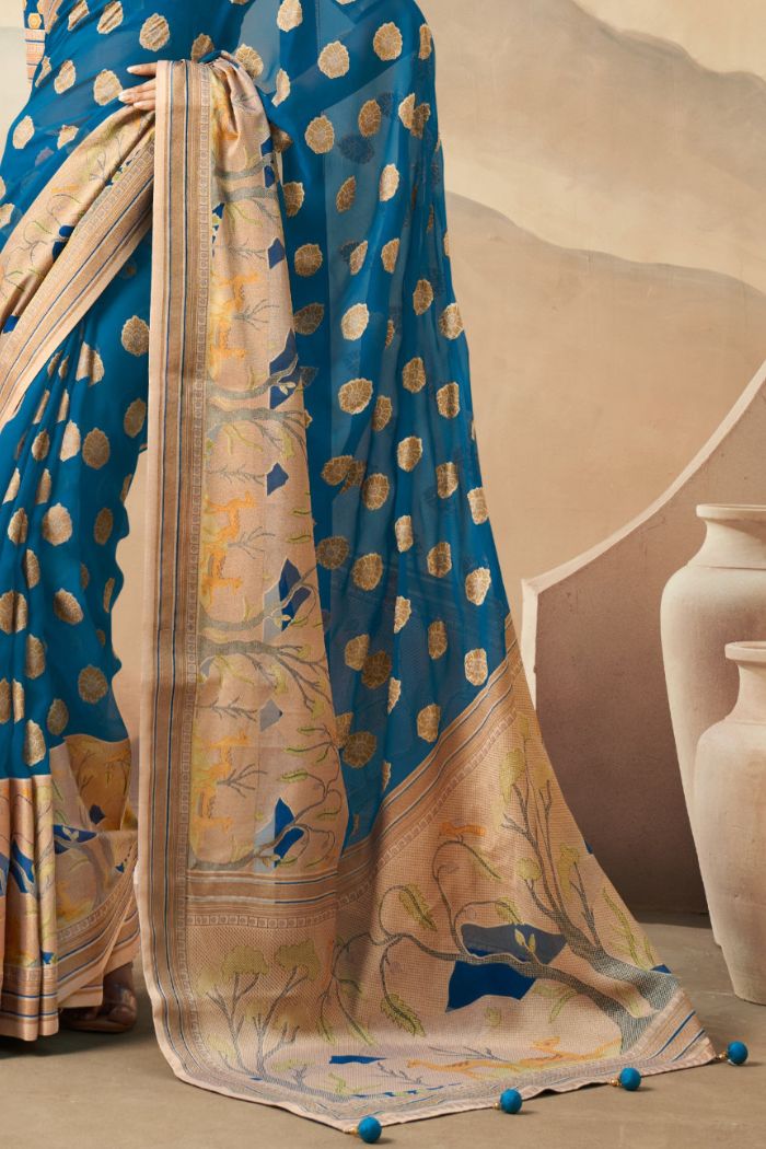 Buy MySilkLove Winston Blue Woven Georgette saree Online