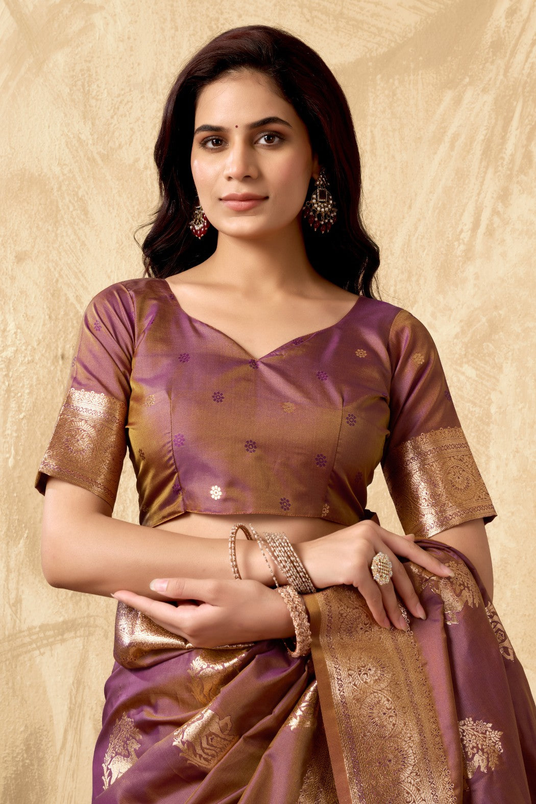 Buy MySilkLove Byzantium  Purple Woven Banarasi Soft Silk Saree Online