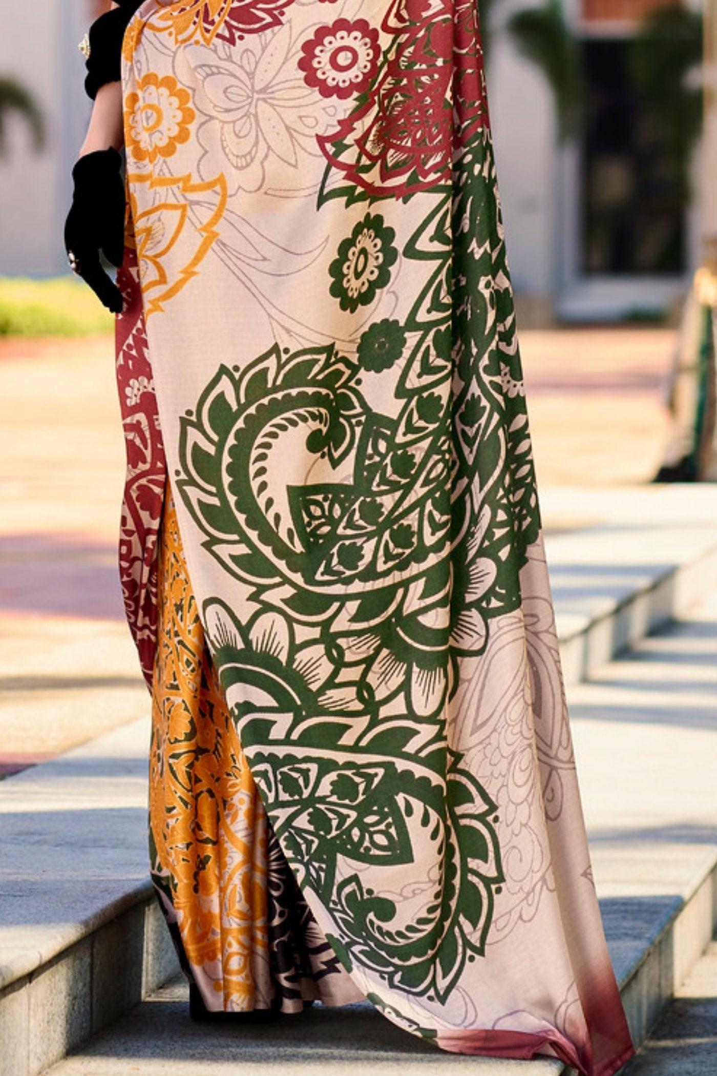 Buy MySilkLove Multicolor Cream Printed Satin Crepe Silk Saree Online