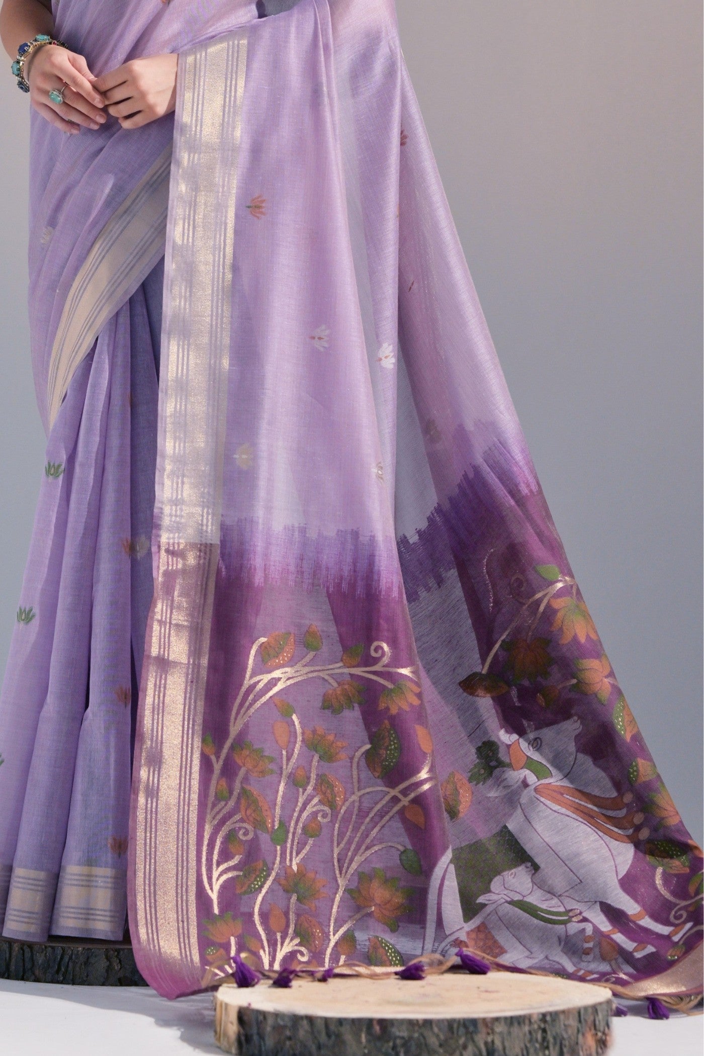 Buy MySilkLove Blossom Purple Woven Muga Cotton Saree Online