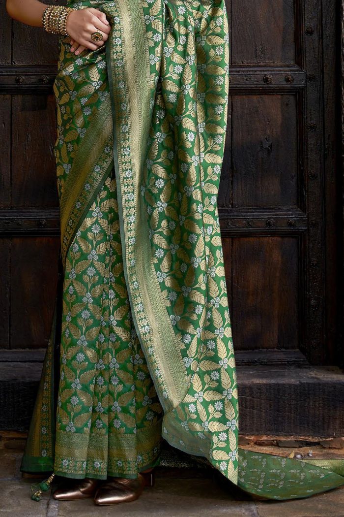 Buy MySilkLove Mint Green Woven Banarasi Saree Online