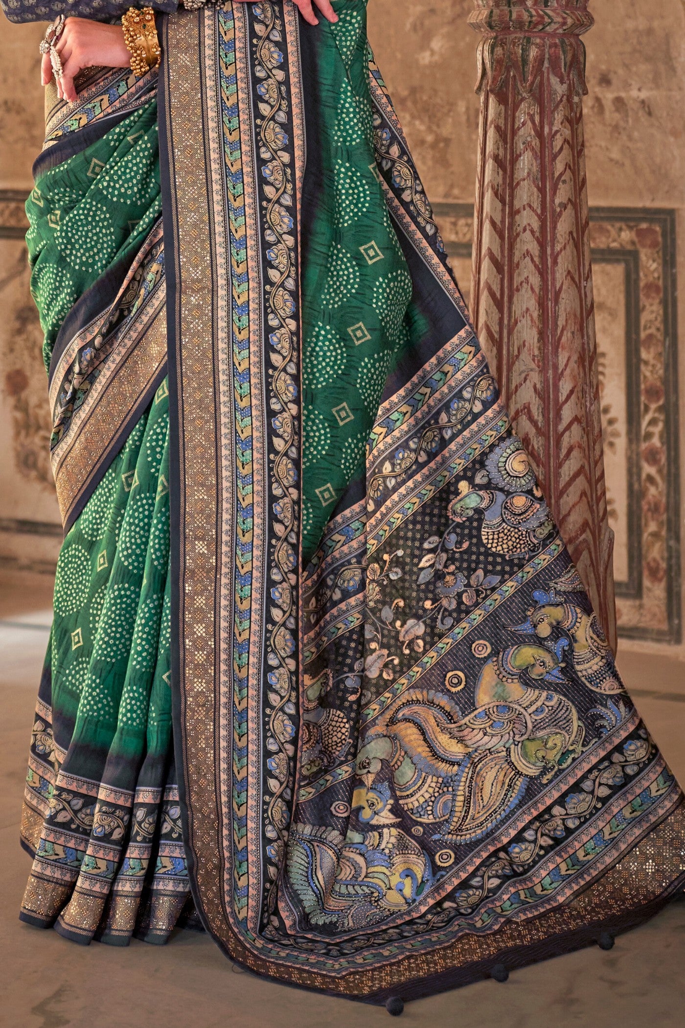 Buy MySilkLove Clover Green Printed Patola Saree Online